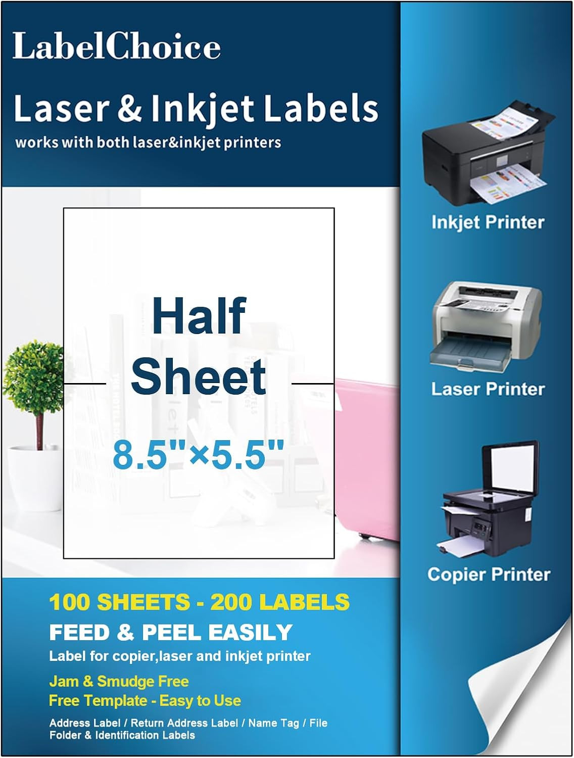 100 Sheets 200 Labels Half Sheet Self Adhesive Shipping Labels for Laser & Inkje