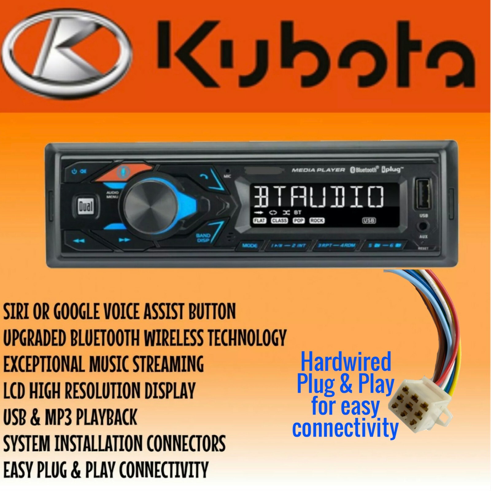 Direct Plug & Play Kubota Tractor Radio AM FM Bluetooth RTV 1100 RTX 1100C B2650