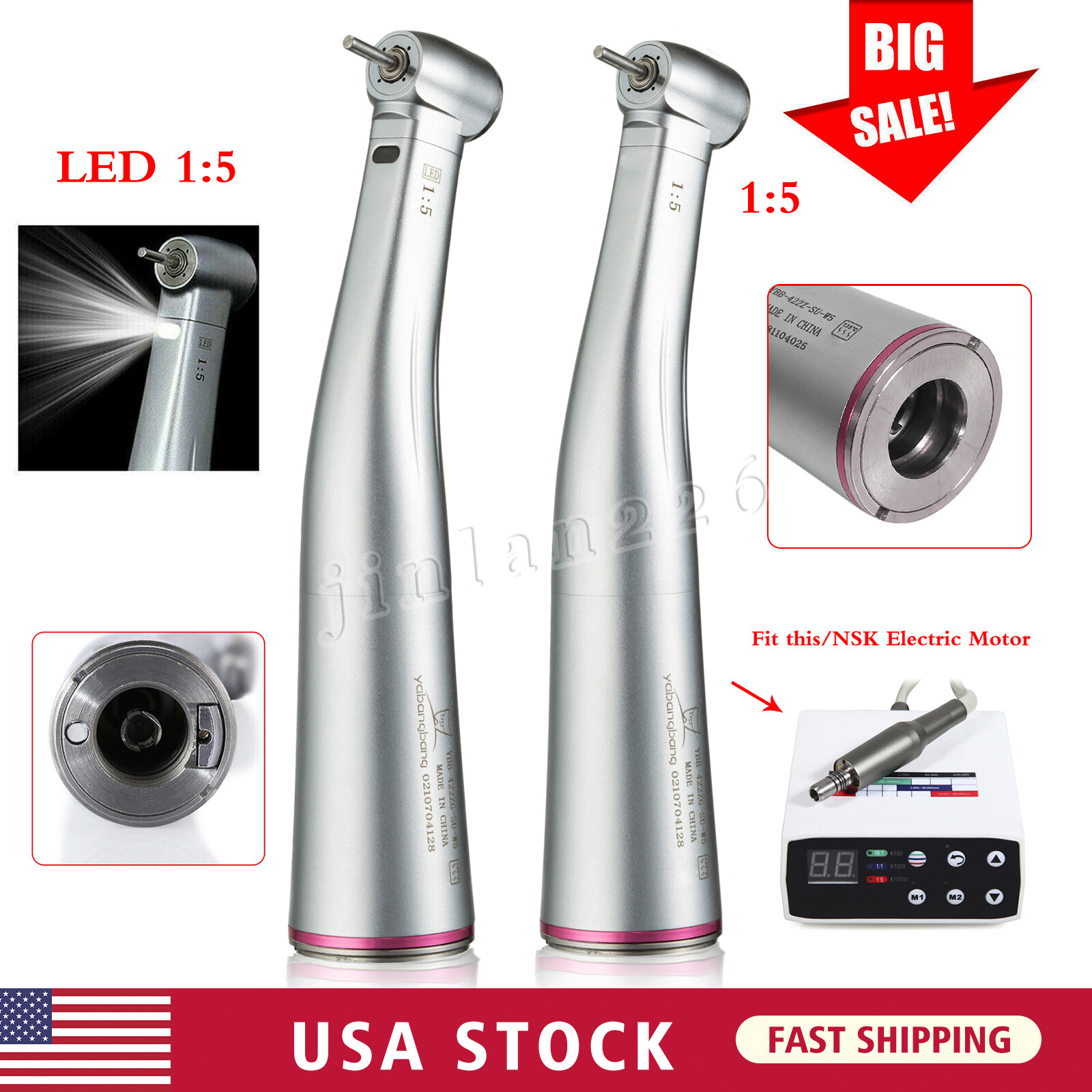 Dental 1:1 1:5 LED Fiber Optic Push Contra Angle Increasing Handpiece NSK types