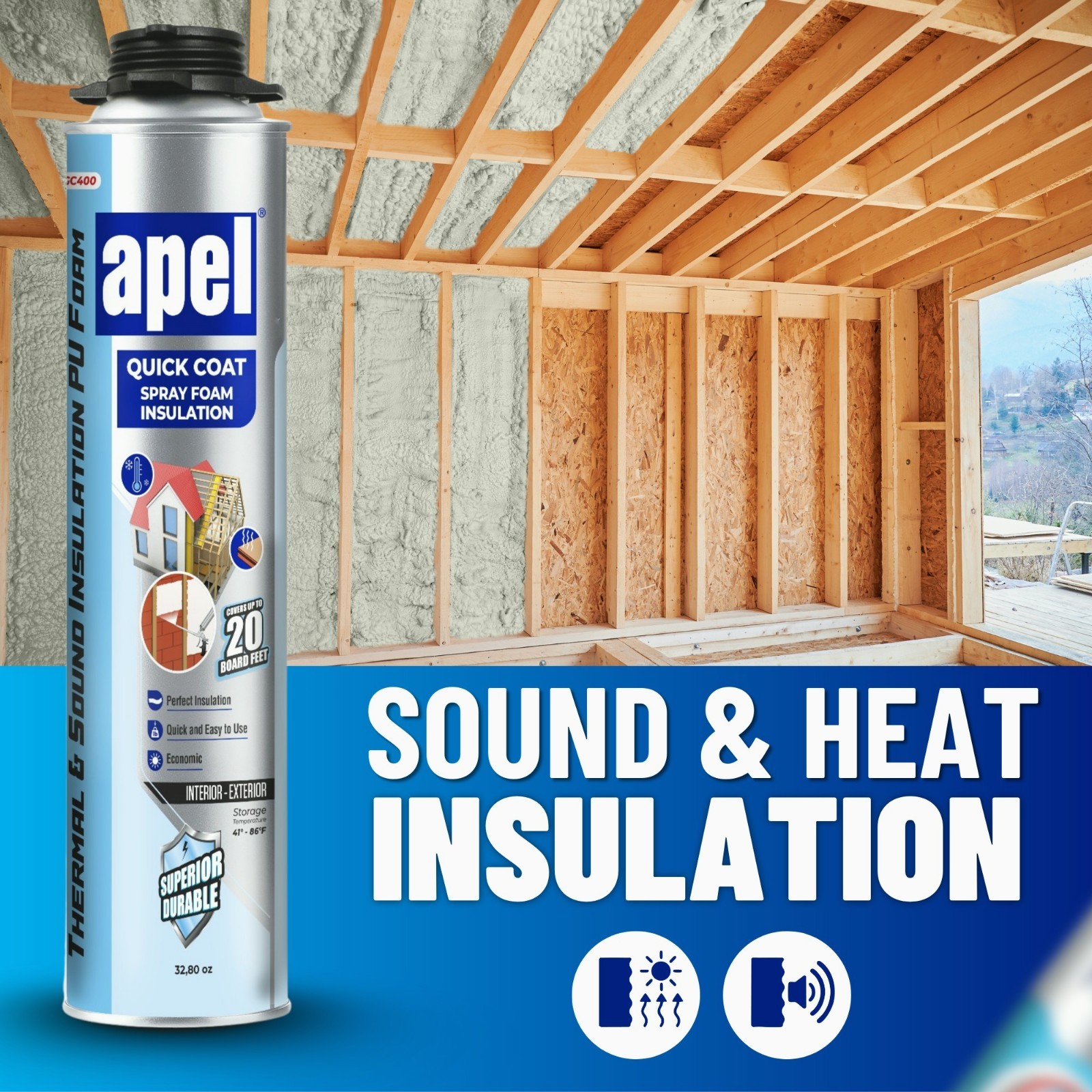 Apel Spray Foam Insulation Kit (36 x 32.80 oz./720 Bd ft) Heat and Acoustic Ins