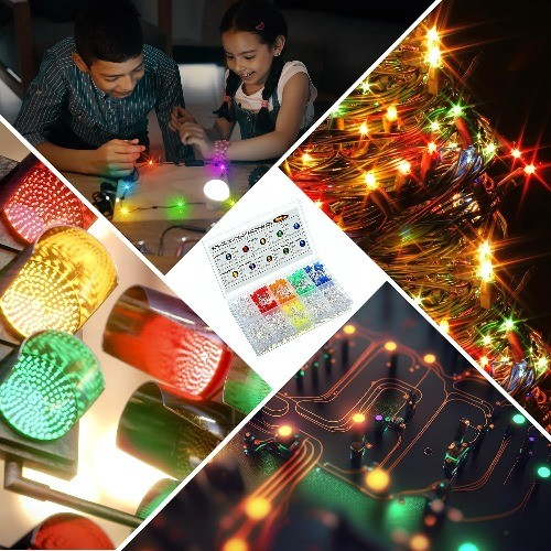 500 Pcs 5mm LED Lights Emitting Diodes Assorted Kit Pack Variety Color Bulb