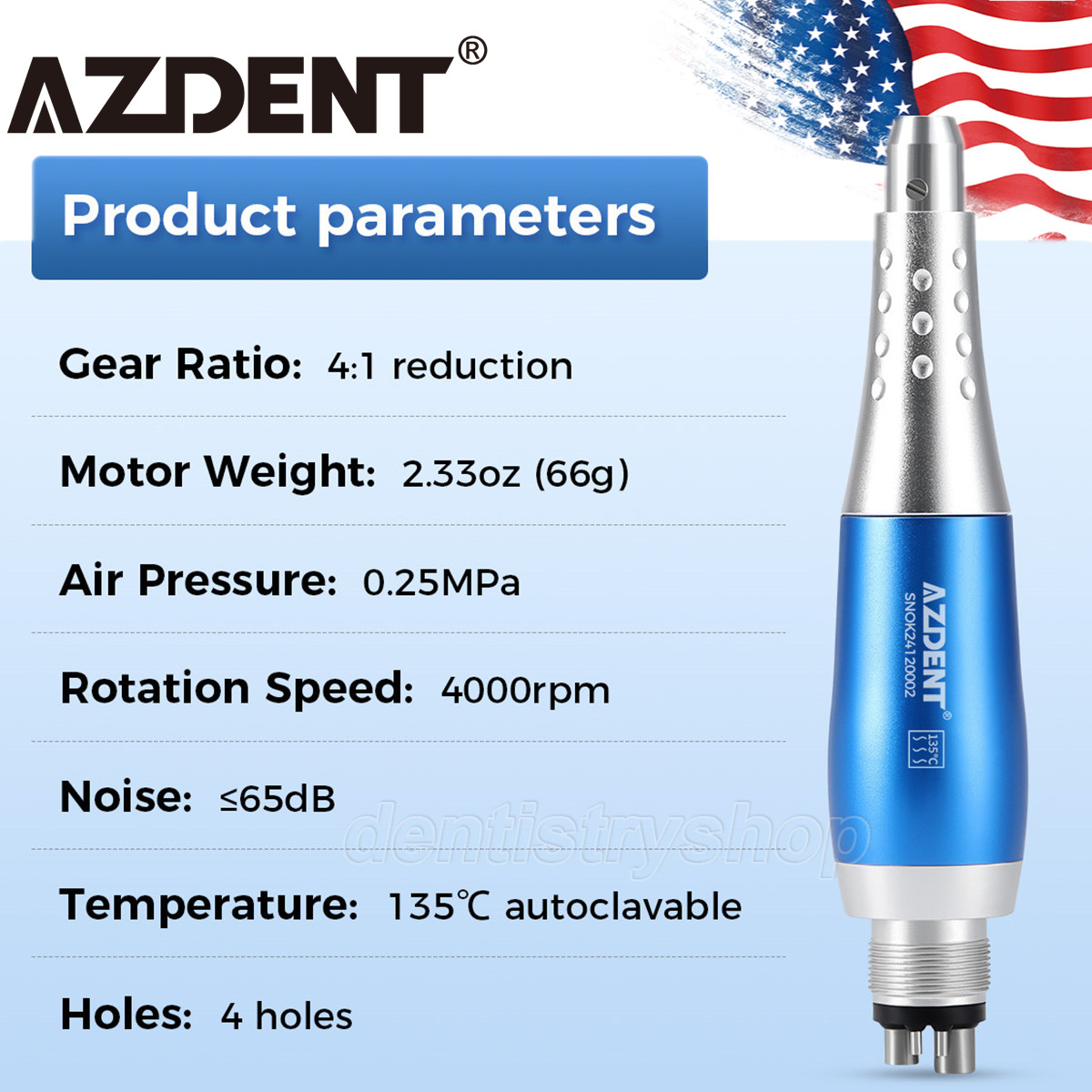 AZDENT Dental Cordless Wireless Hygiene Prophy Handpiece Air Motor 360° Swivel