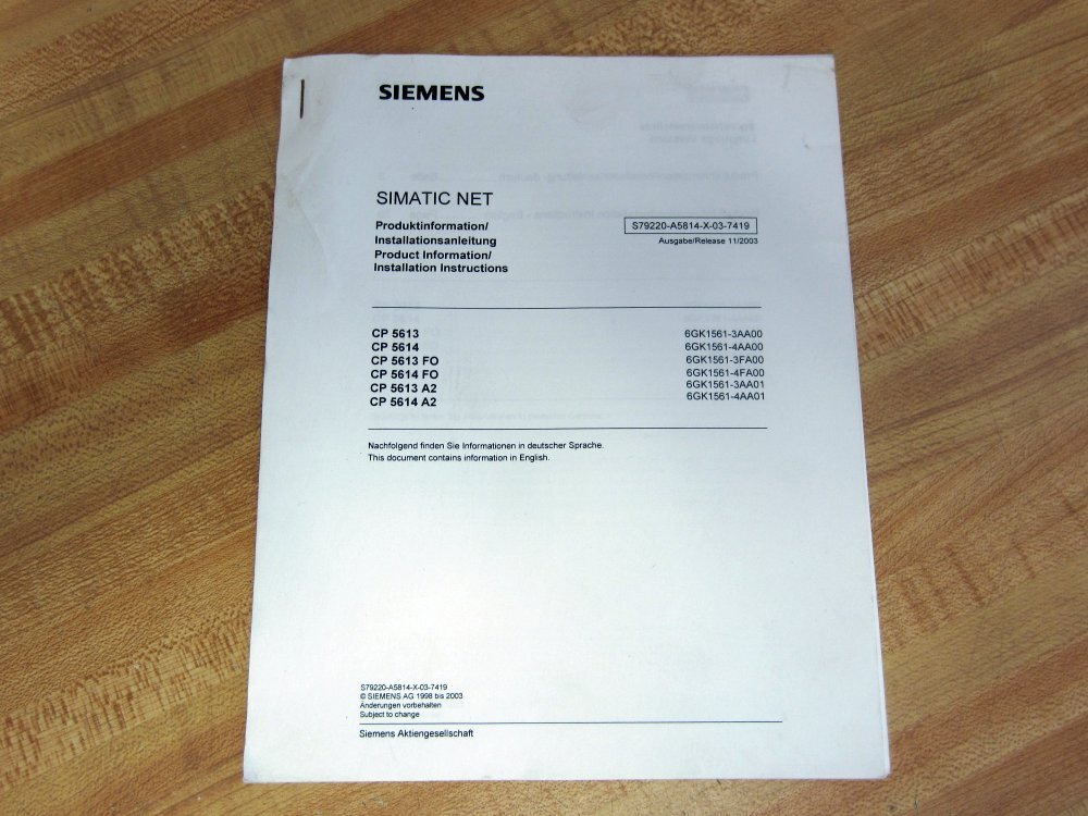 Siemens S79220-A5814-X-03-7419 Product Information/Installation Instructions