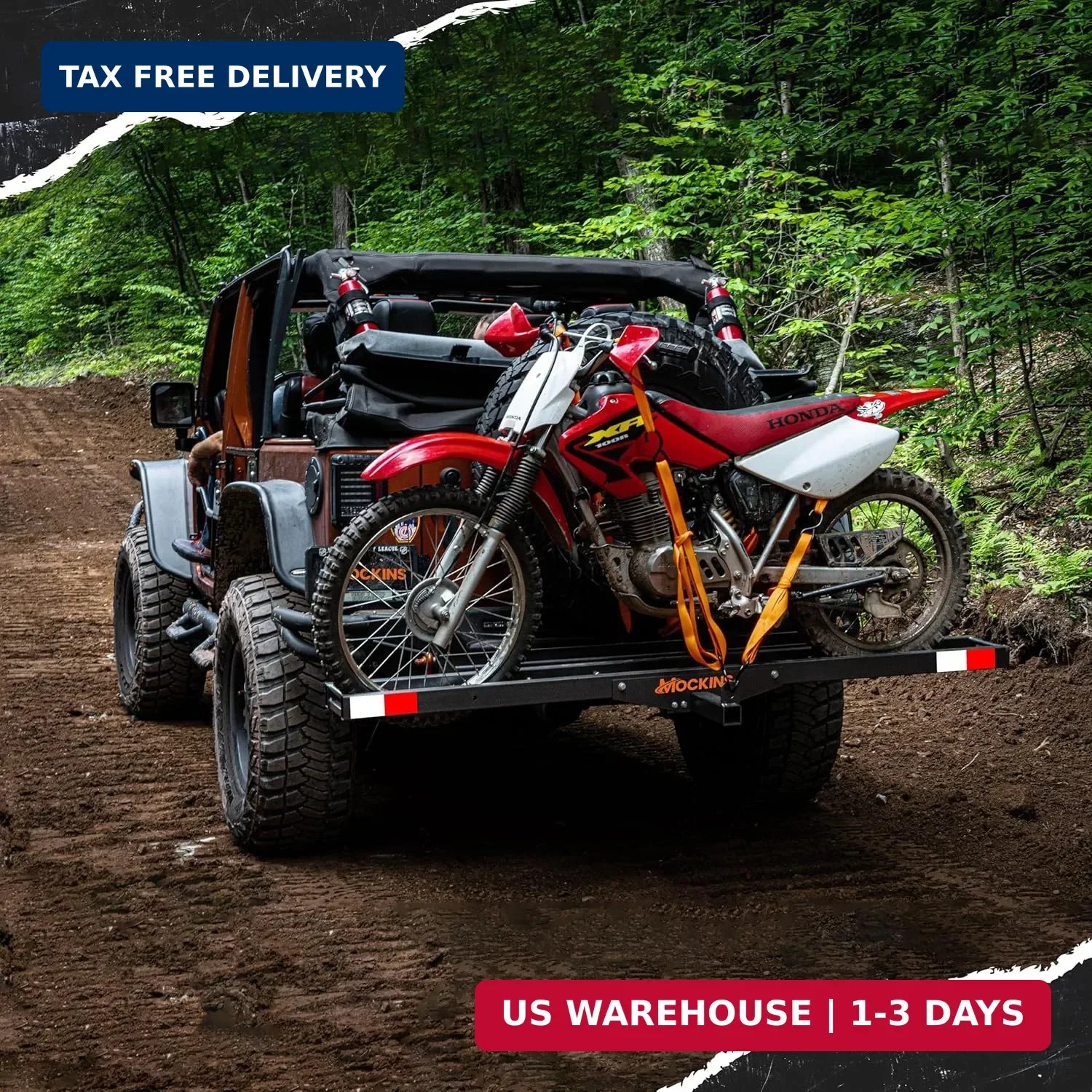 Mockins 500 lbs Capacity Anti-Tilt Motorcycle Hitch Carrier w/Loading Ramp | 73″
