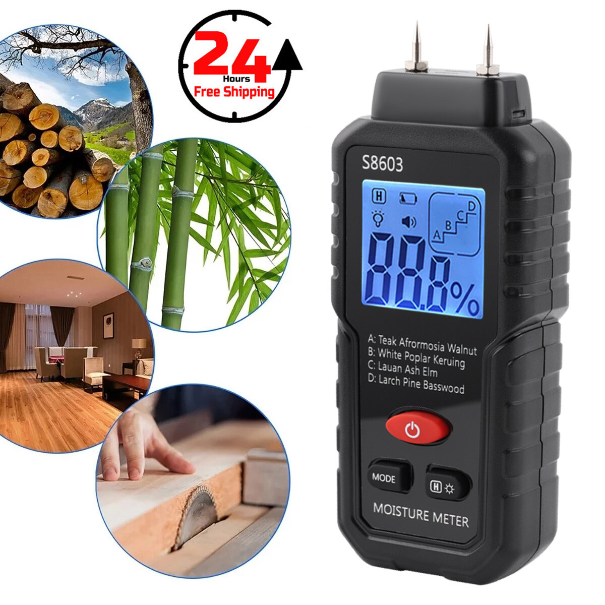 Handheld Digital LCD Wood Moisture Meter Tester for Firewood Paper Cardboard