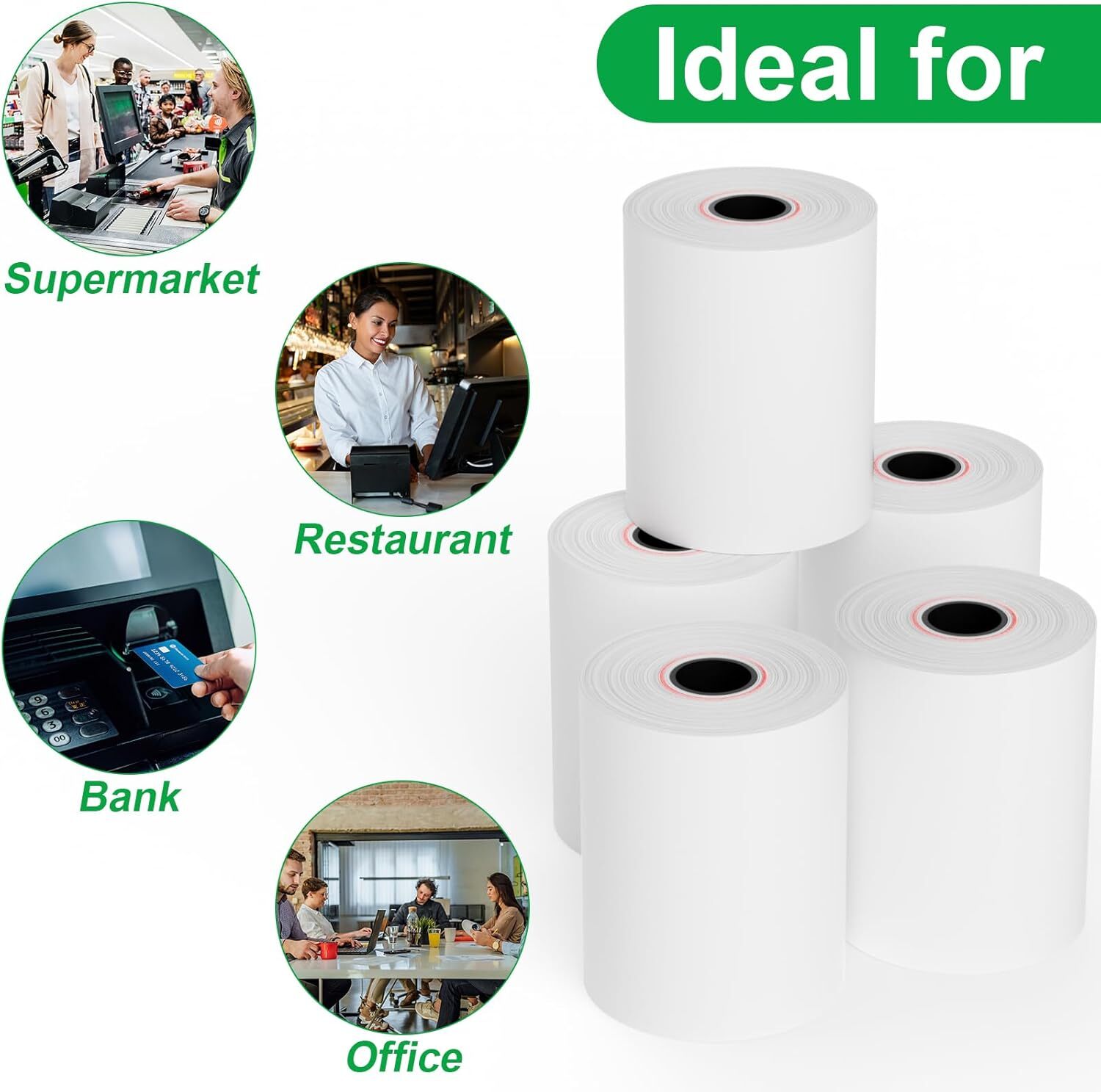 Rollos de Papel Térmico 2.25 x 50 ft, 5 Rollos para Impresoras POS 58mm