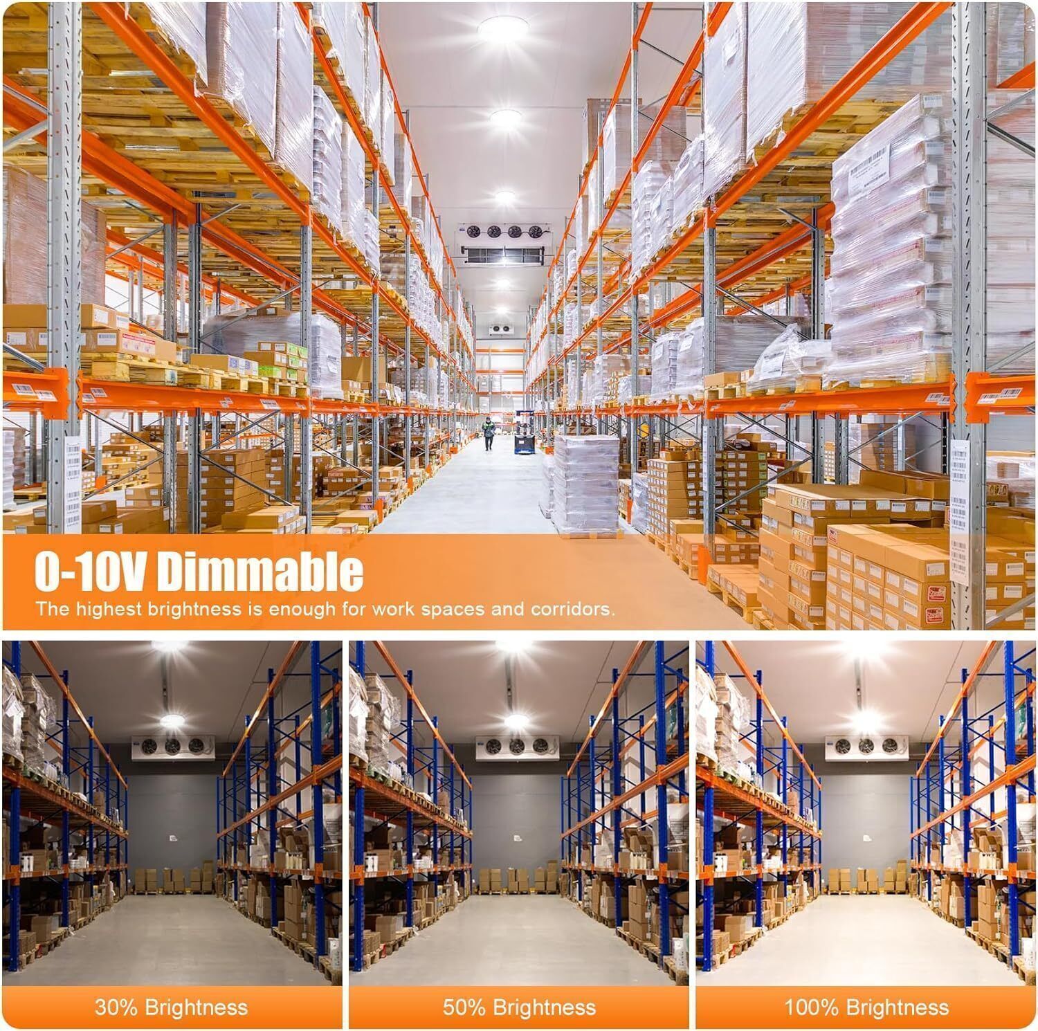 LED High Bay Light 240W 200W 150W Adjustable 4500K-5700K Dimmable Warehouse Lamp