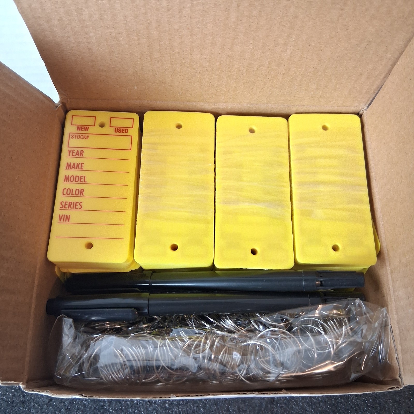 500 Yellow Poly Key Tags Plastic Key Tags with Rings & 2 Markers Car Dealer
