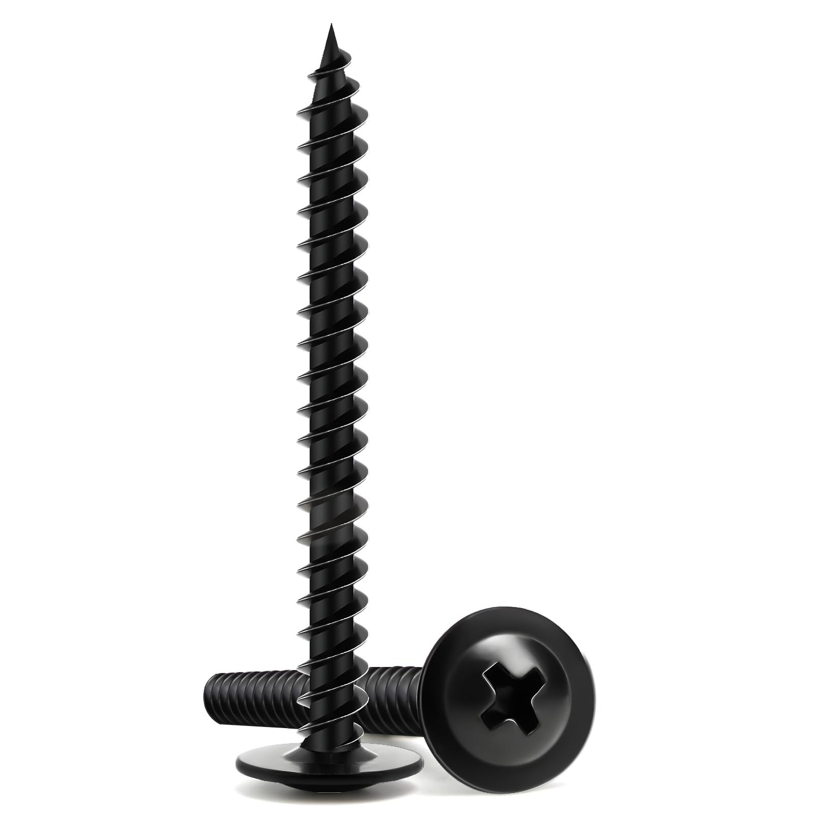 Wood Screws 1-5/8 Inch, 60 PCS FIXLINK Premium Phillips Truss Head Black Wood