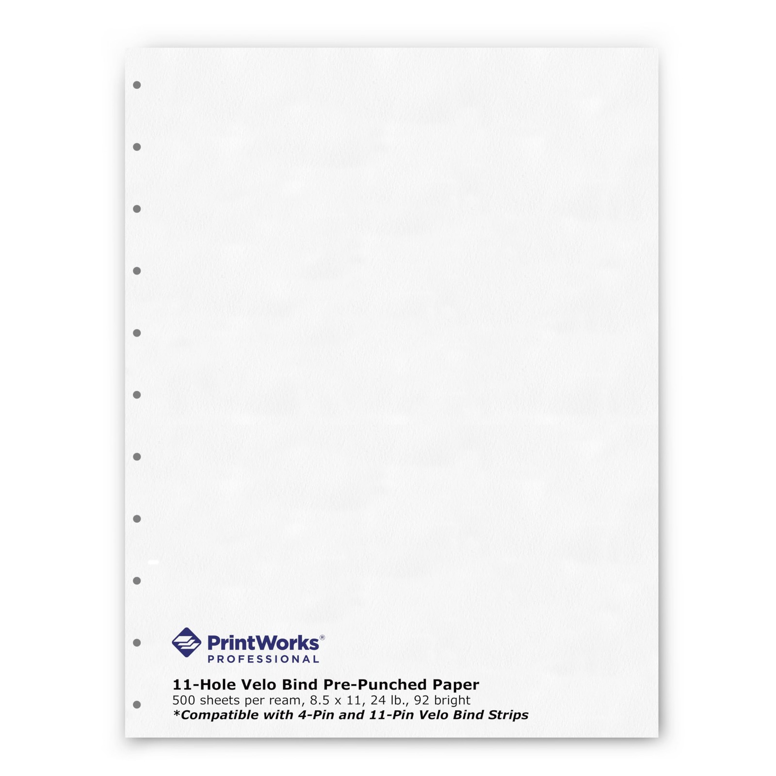 PrintWorks Professional Pre-Punched 11 Hole Velo Bind Paper for 20 lb, White