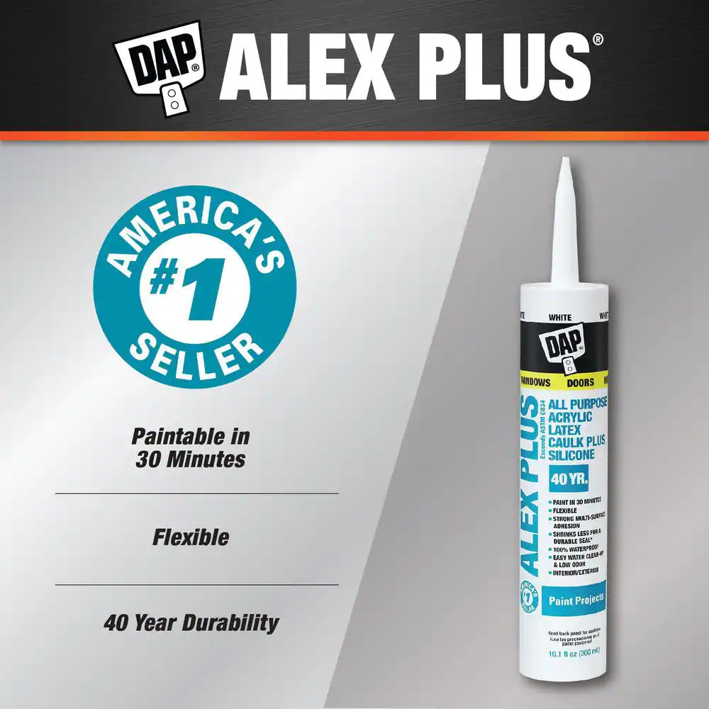 Alex plus 10.1 Oz. White Acrylic Latex plus Silicone Caulk (Contractor 12-Pack)