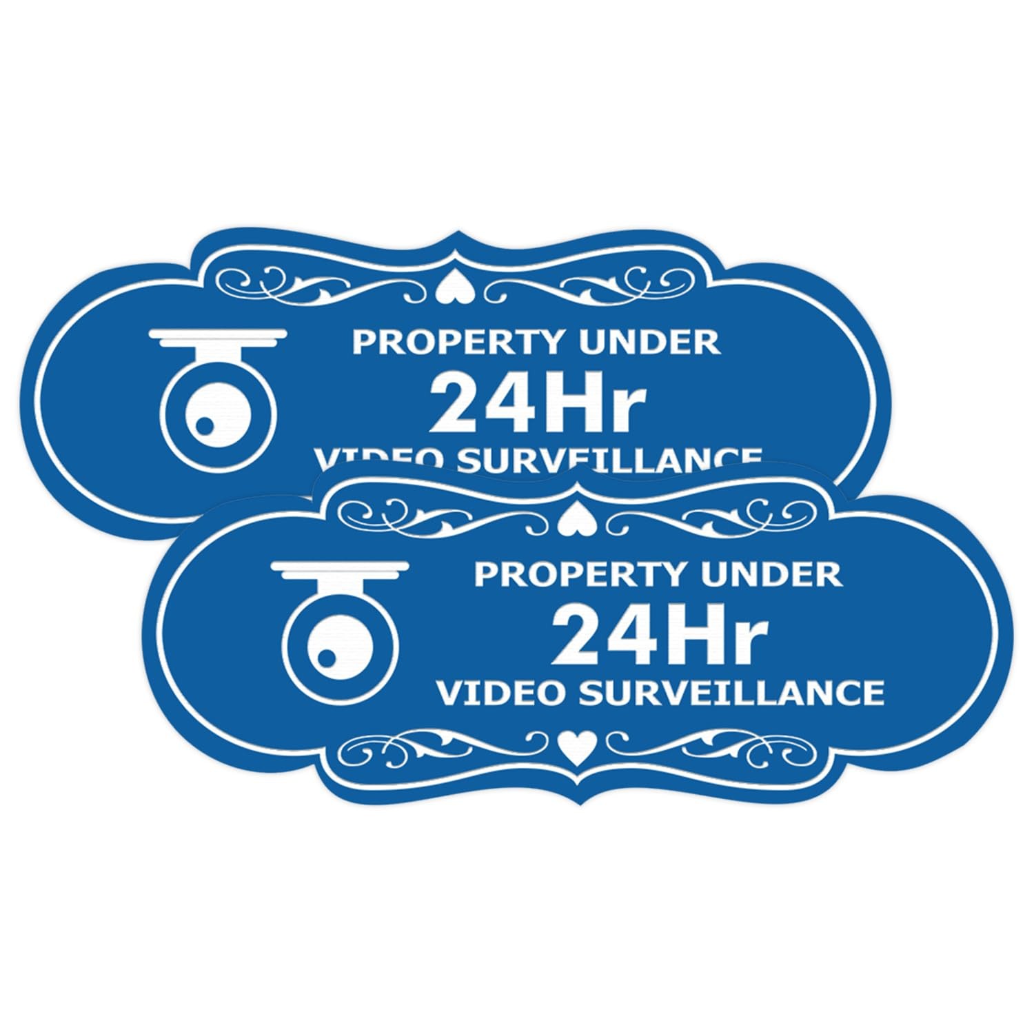 Small Blue Designer Property Under 24Hr Video Surveillance Camera Sign 2 PCS