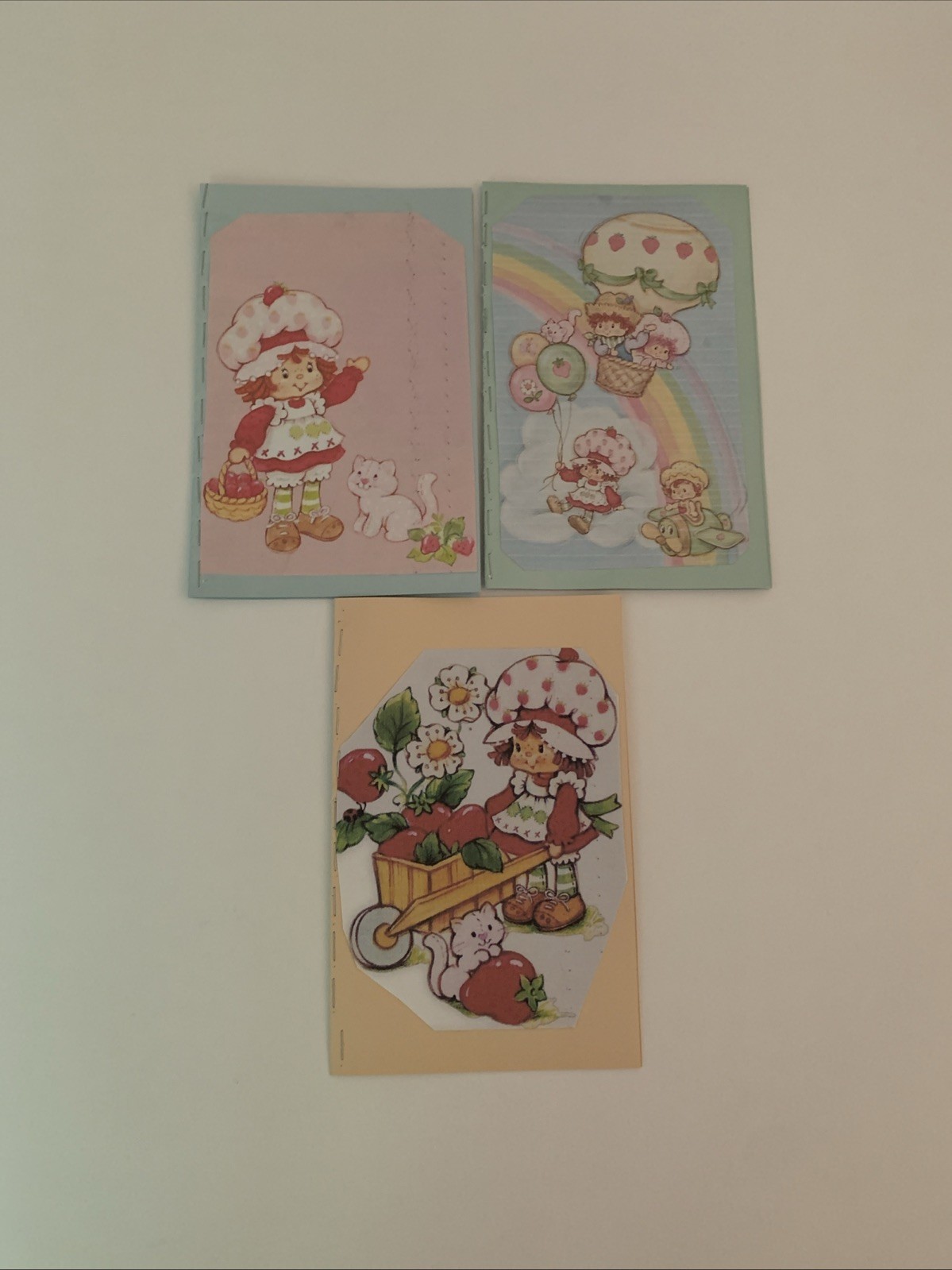 Handmade Upcycled 1980s Strawberry Shortcake Cute Pocket Notebook 3 Sets