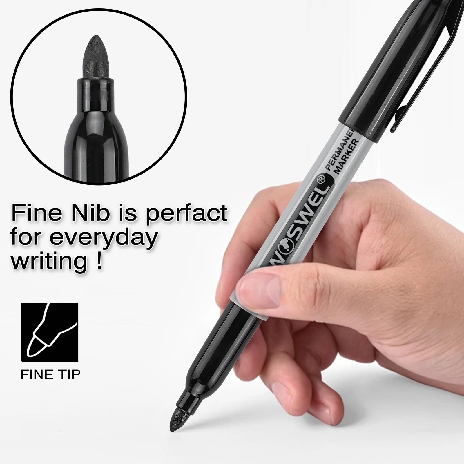 WOSWEL Permanent Markers Bulk, 50 Pack, Black 1 Count (Pack of 50),