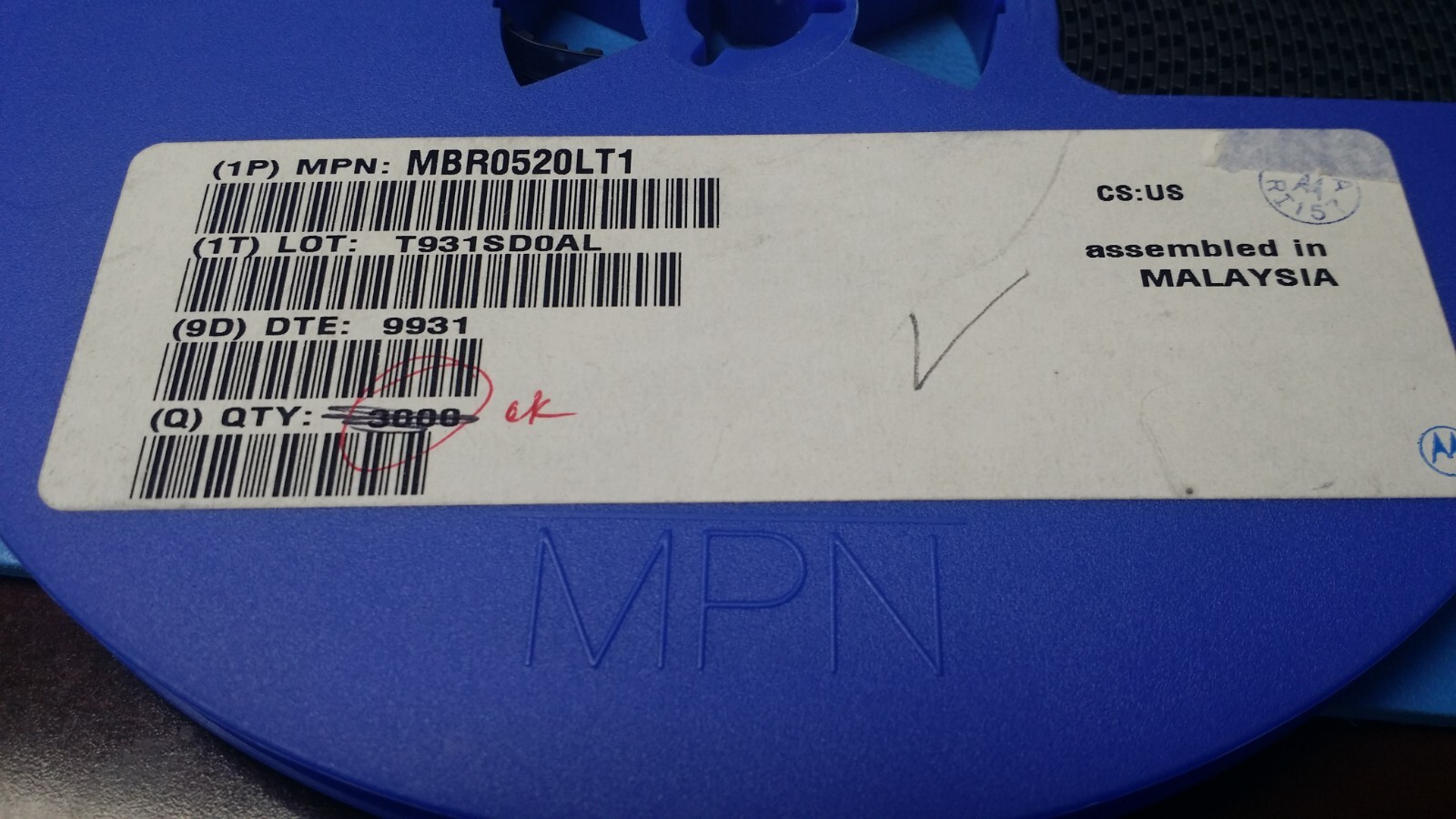 (25 PCS) MBR0520LT1 DIODE SCHOTTKY 20V 0.5A SOD123