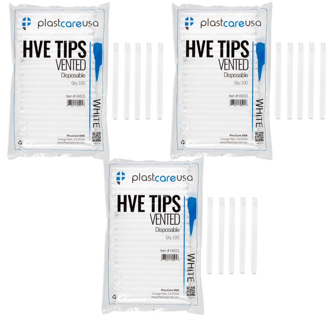 HVE Tips Vented Disposable Plastcare HVE01 White (300pcs)