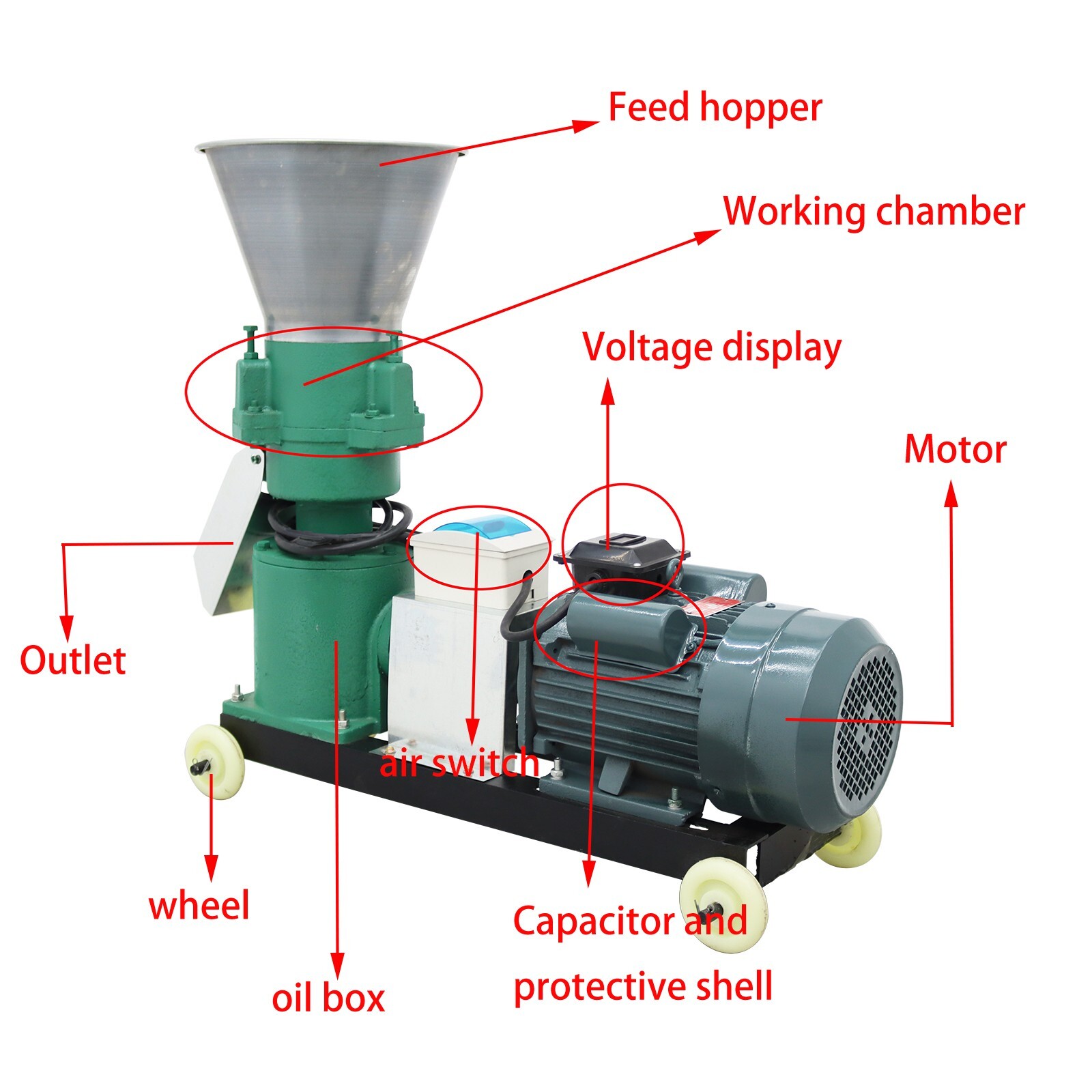 2mm Animal Feed Pellet Mill Machine Poultry Livestock 200kg/h 3 Rollers 220V