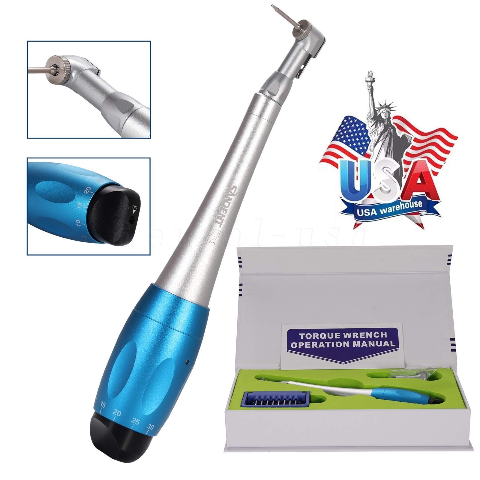Dental Universal Implant Kit Torque Wrench Contra Angle Handpiece & 16 Drivers