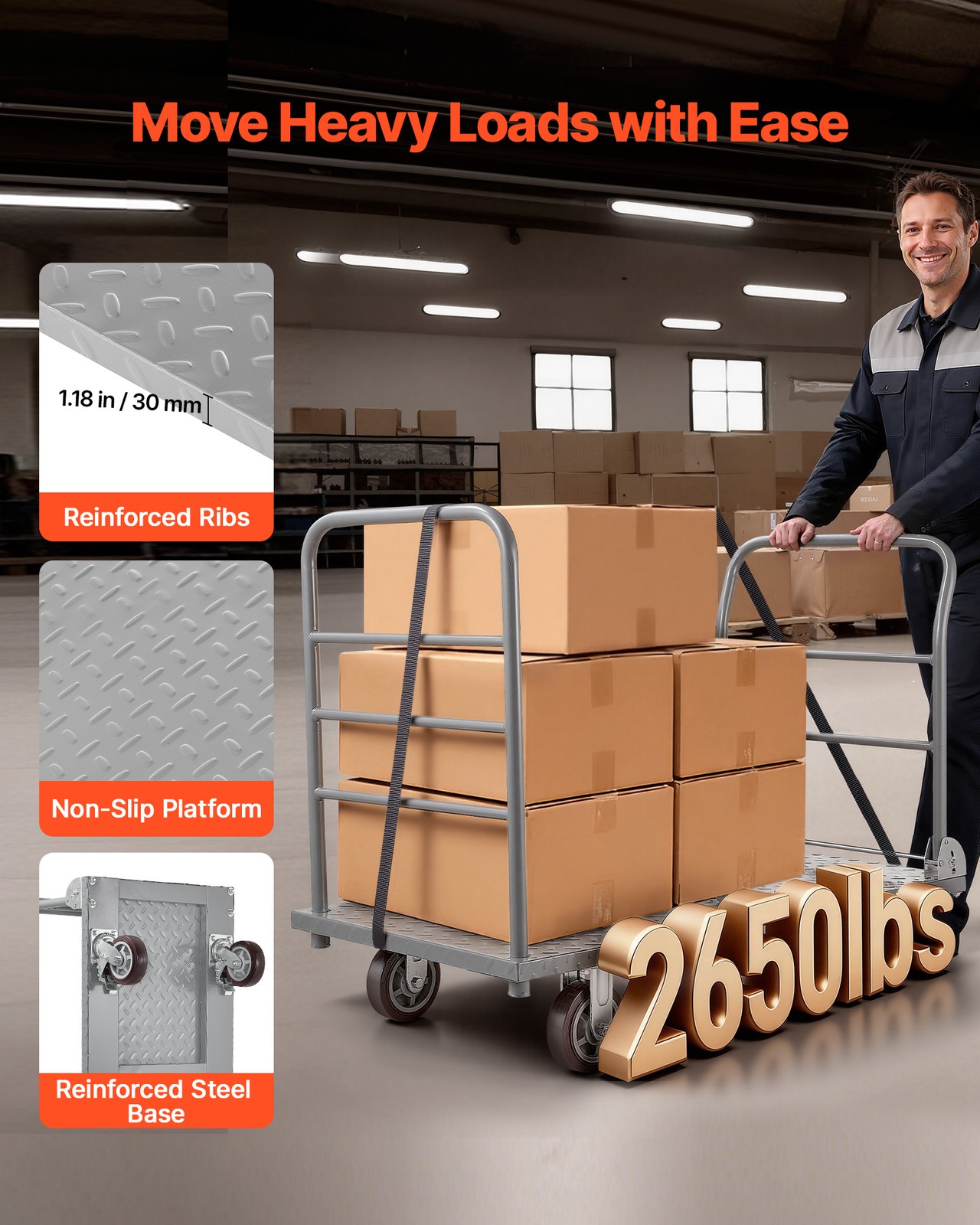 VEVOR Platform Truck 2650 lbs Heavy Duty Foldable Hand Push Cart with Wheels