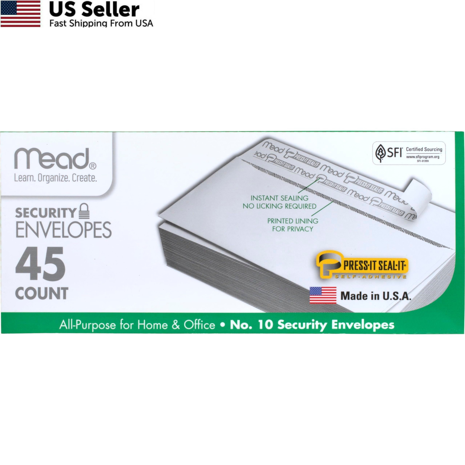 Mead 10 Security Business Envelopes Peel and Seal Privacy Lined 45 Count