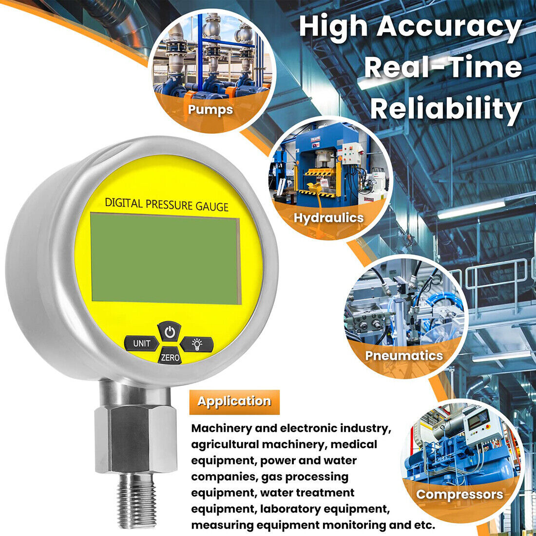 10000PSI Digital Hydraulic Pressure Gauge Manometer 1/4 inch NPT 700BAR/70Mpa