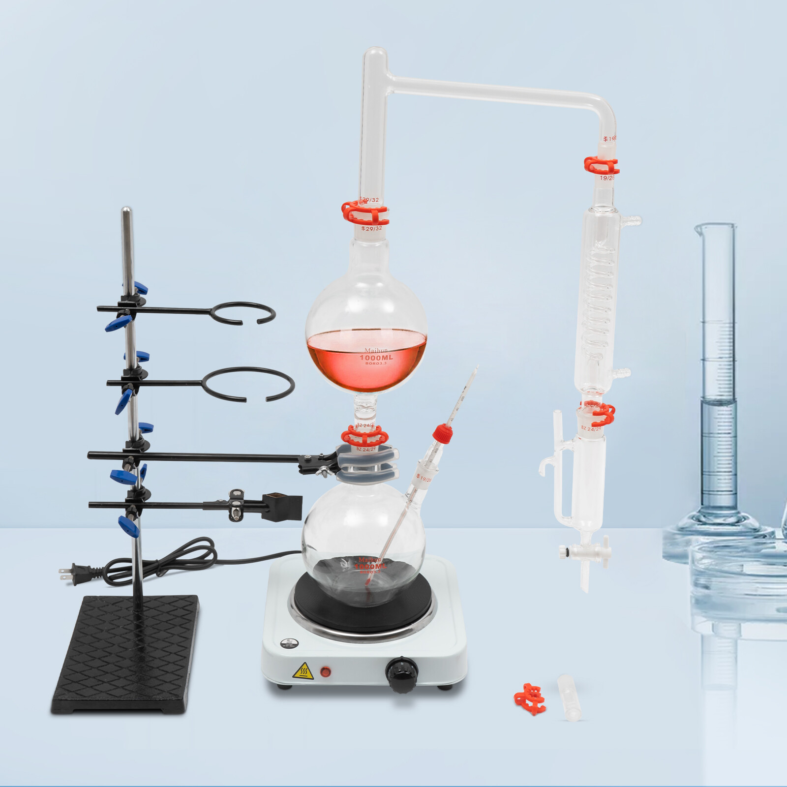Organic Chemistry Lab Glassware Glass Kit Distillation Equipment Set 1000mL USA