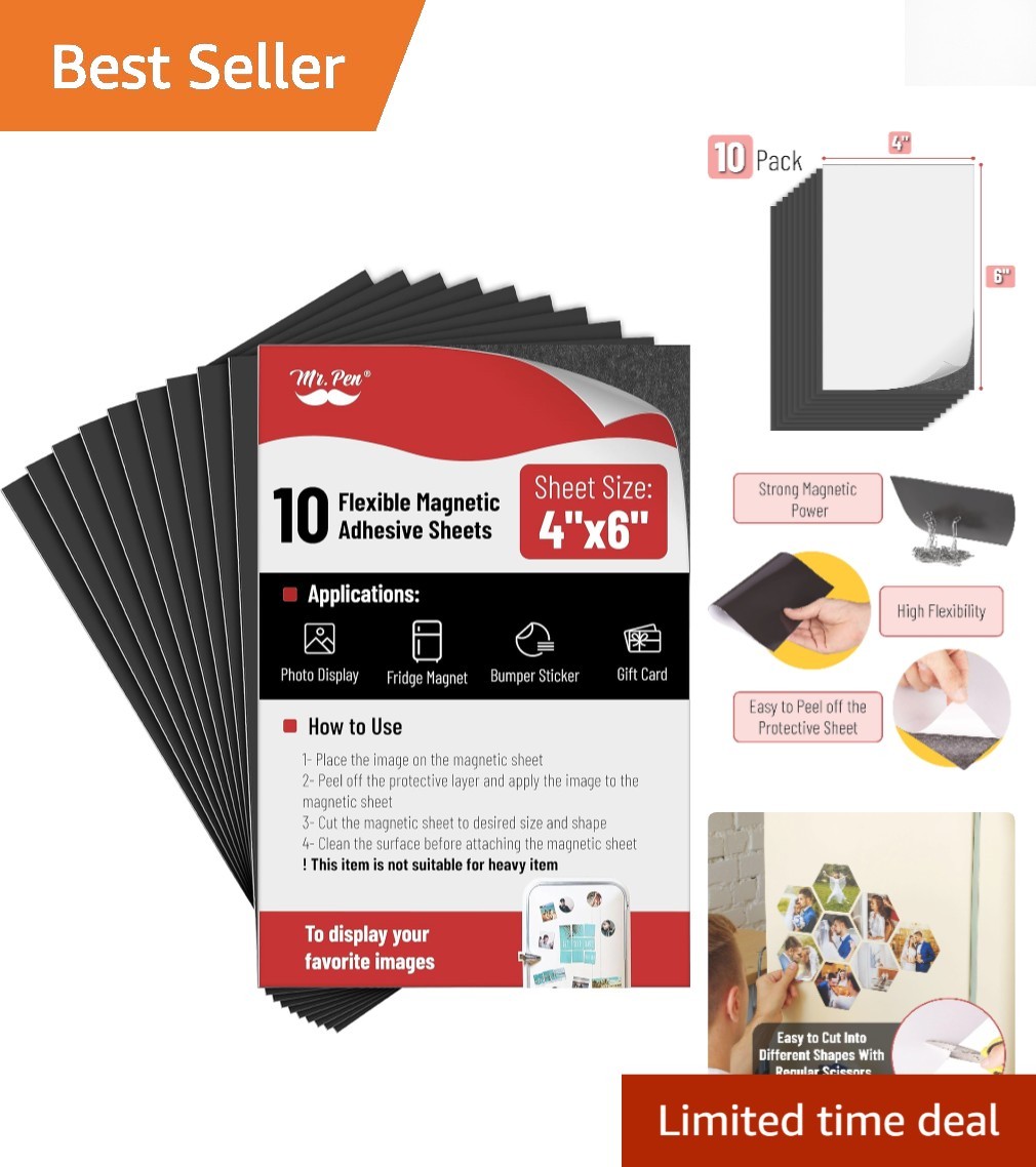 Durable Adhesive Magnetic Sheets 4″ x 6″ – 10 Pack for Creative Applications