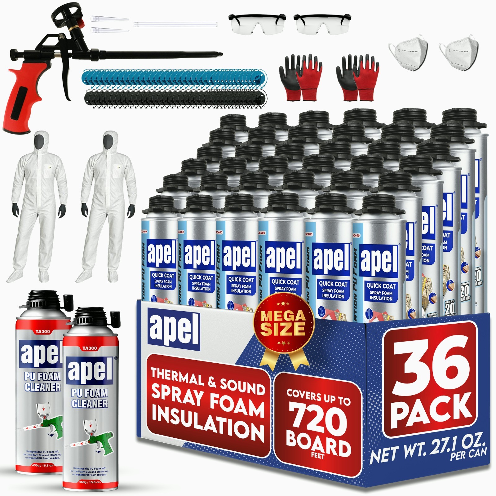 Apel Spray Foam Insulation Kit (36 x 32.80 oz./720 Bd ft) Heat and Acoustic Ins