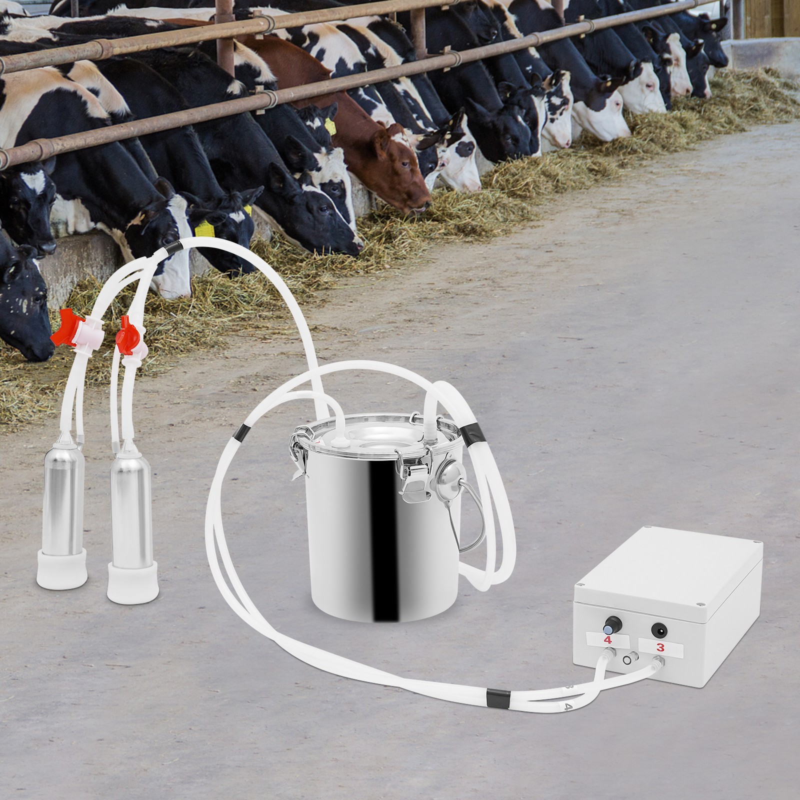 Electric Cow Milker Pulsation Cow Milking Machine with Stainless Steel Bucket