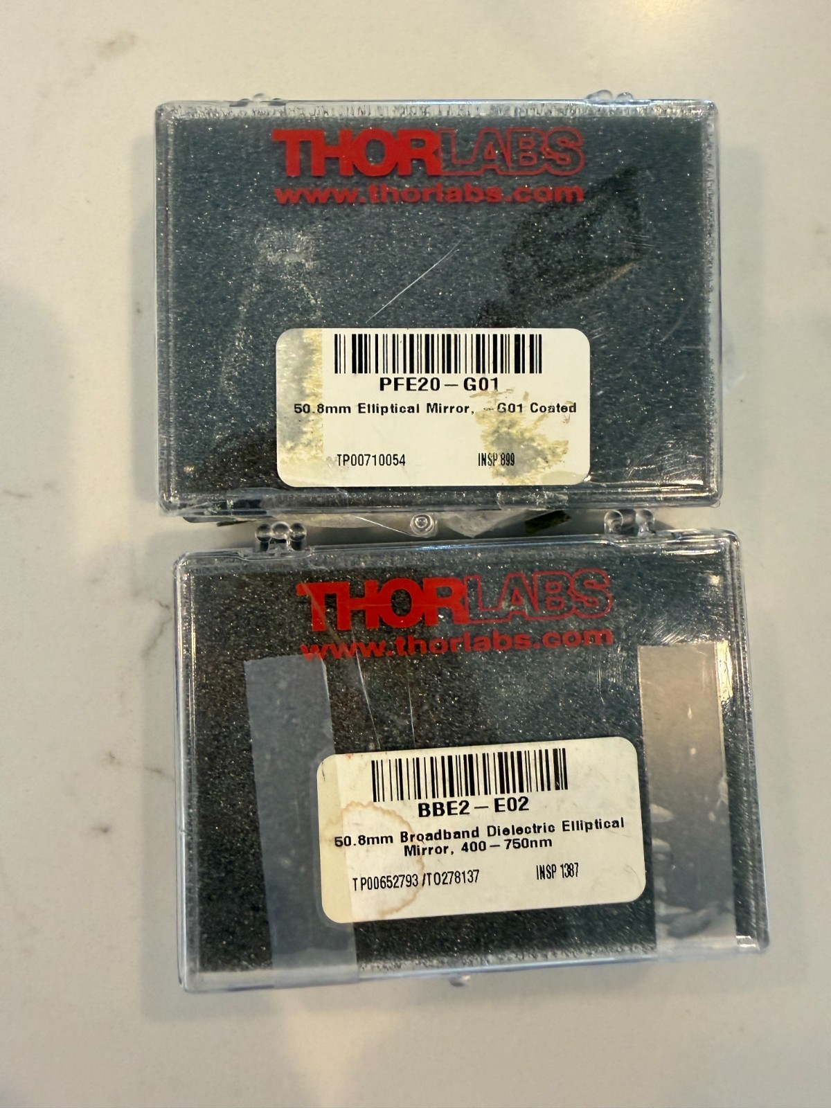 Lot of two (2) THORLABS PFE20-G01 & BBE2-E02 Elliptical Mirrors