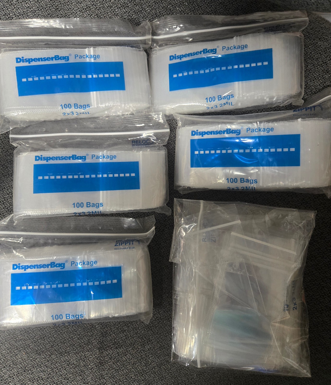 500 Reloc Zippit 2″x3″ 2M reclosable zip bags 5 bags of 100, New
