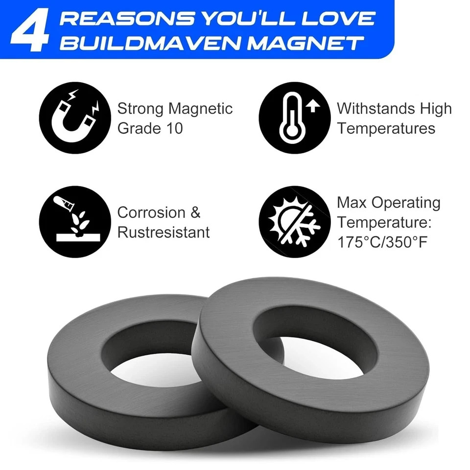 Large Magnet – Grade 10 Big Magnets Heavy Duty, OD60 x ID32 x 10mm Strong Round