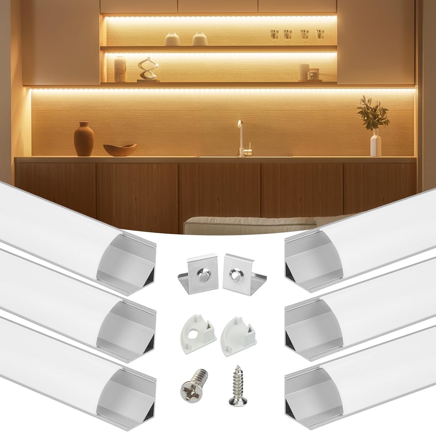 6-Pack 3.3ft V-Shape Silver Aluminum LED Channel W/ Milky Cover