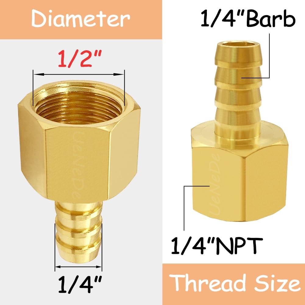 6PCS Brass Hose Barb Fittings 1/4″ NPT Female to 1/4″ Barb Adapter Connector …