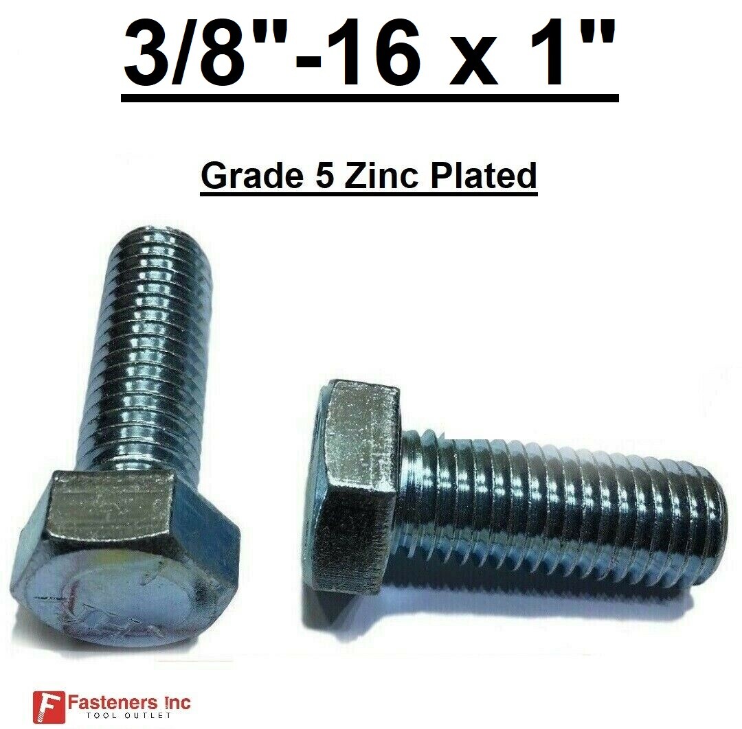 3/8-16 x 1″ (FT) Hex Bolt Zinc Plated Grade 5 Cap Screw Coarse Thread