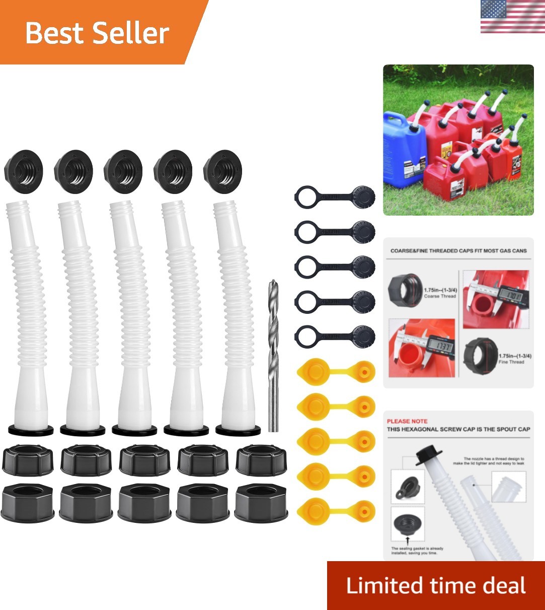 Gas Can Spout Replacement Kit, Gas Can Nozzle Replacement 5 Kit, For most 1/2…