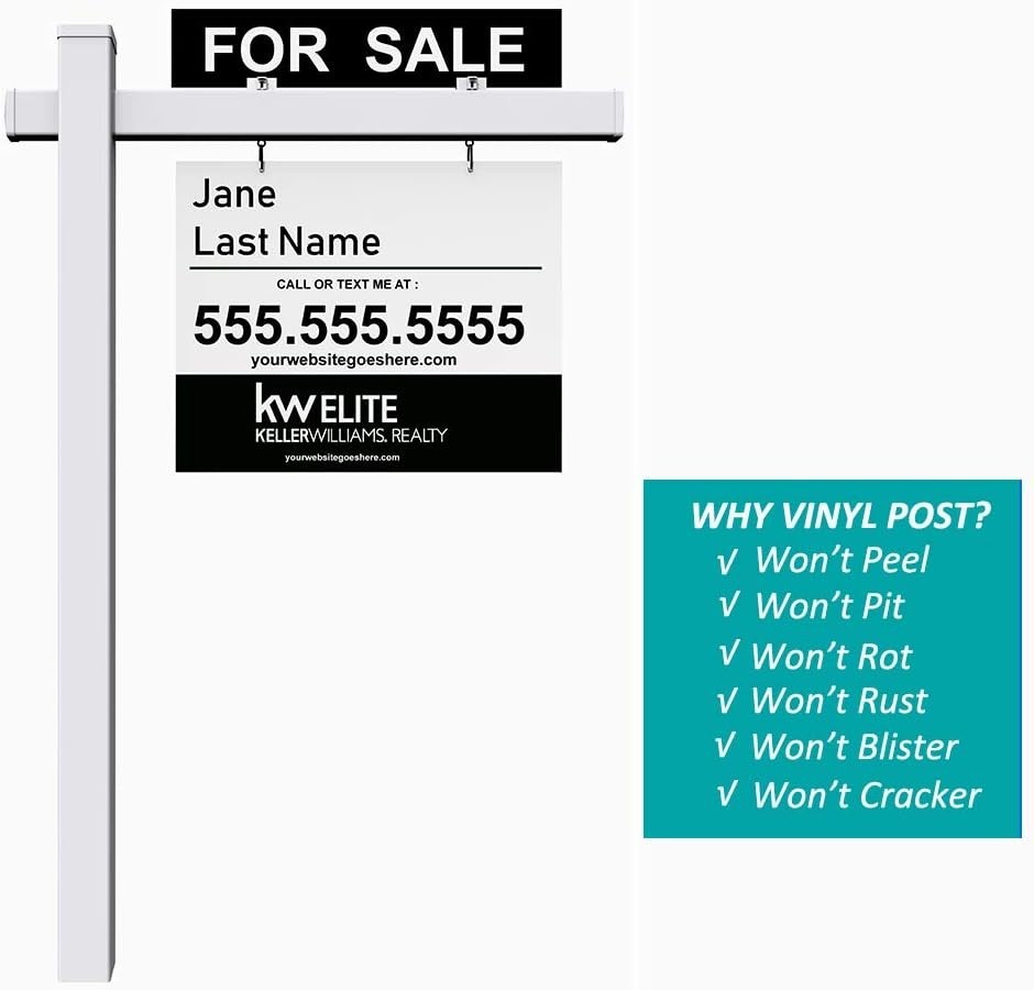 Vinyl PVC Real Estate Sign Post 6ft. Tall 4″x 4″x 72″ Realtor Yard Sign Post …