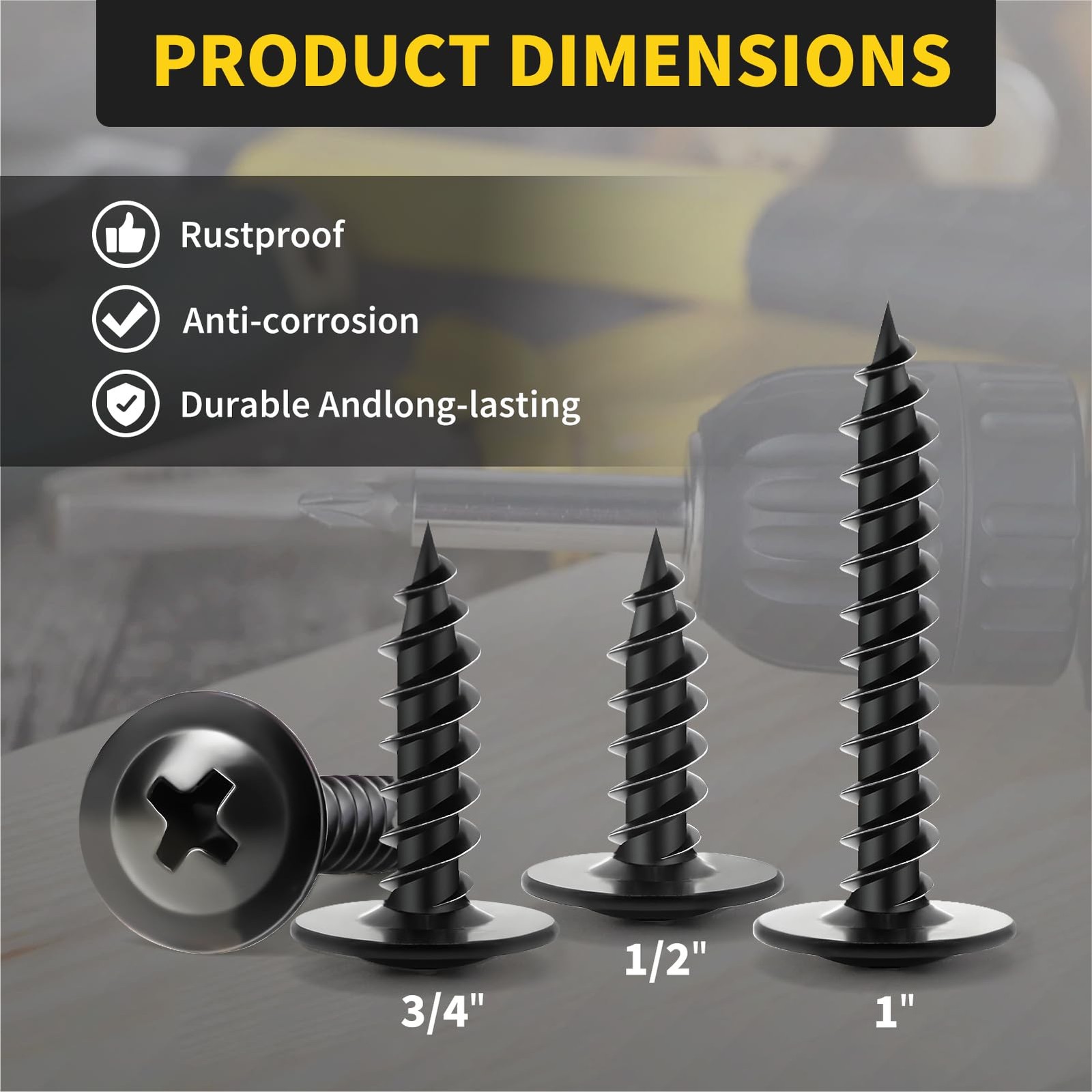 Wood Screws 1 Inch, 110 PCS FIXLINK Premium Phillips Truss Head Black Wood Screw