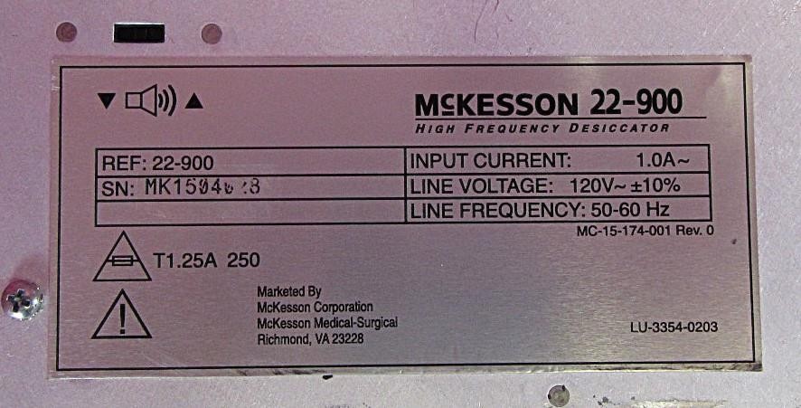 Mckesson 22-900 Hyfrecator High Frequency Desiccator ESU Generator & Handpiece