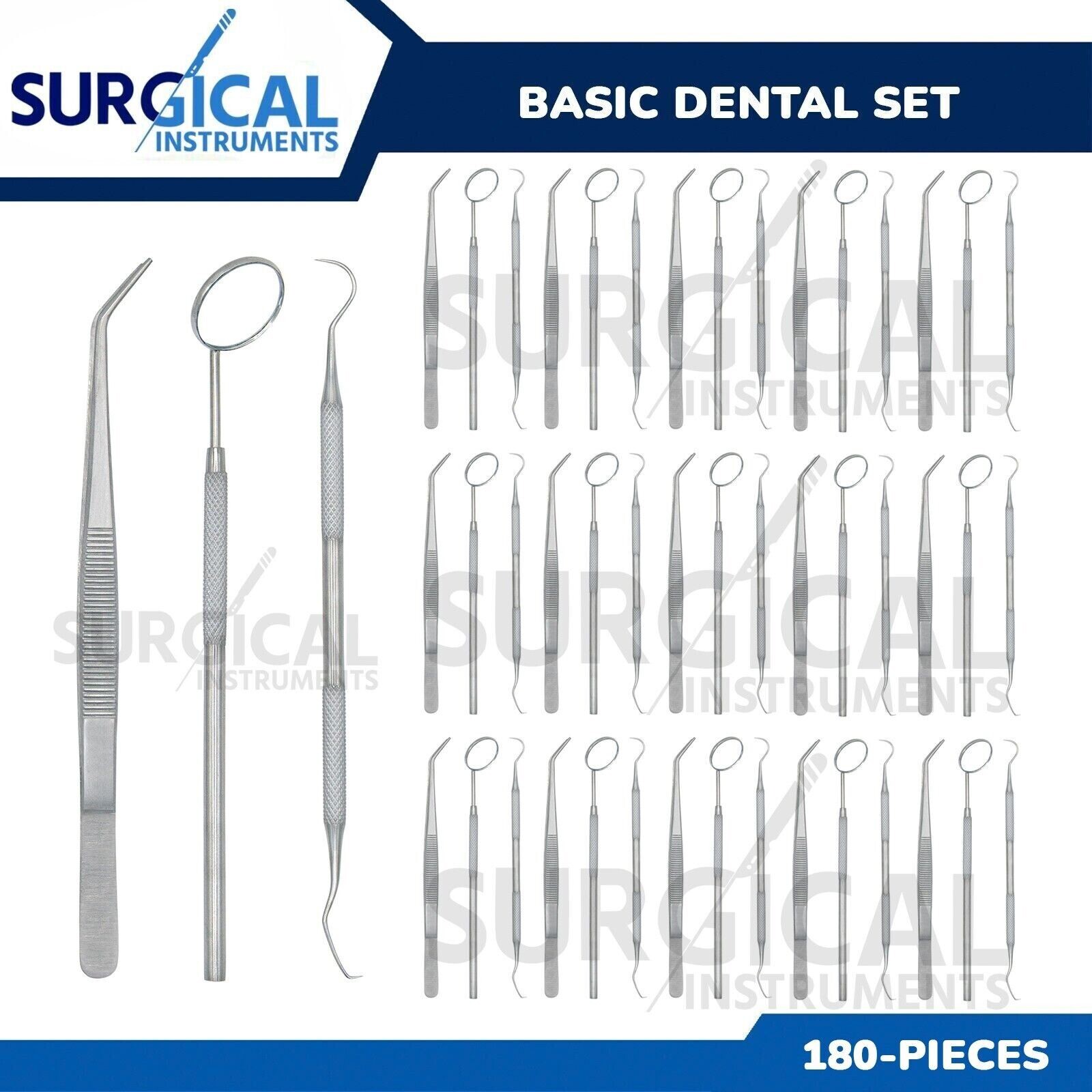 180 Instruments Basic Dental Set Mirror Explorer College Plier Economy Grade
