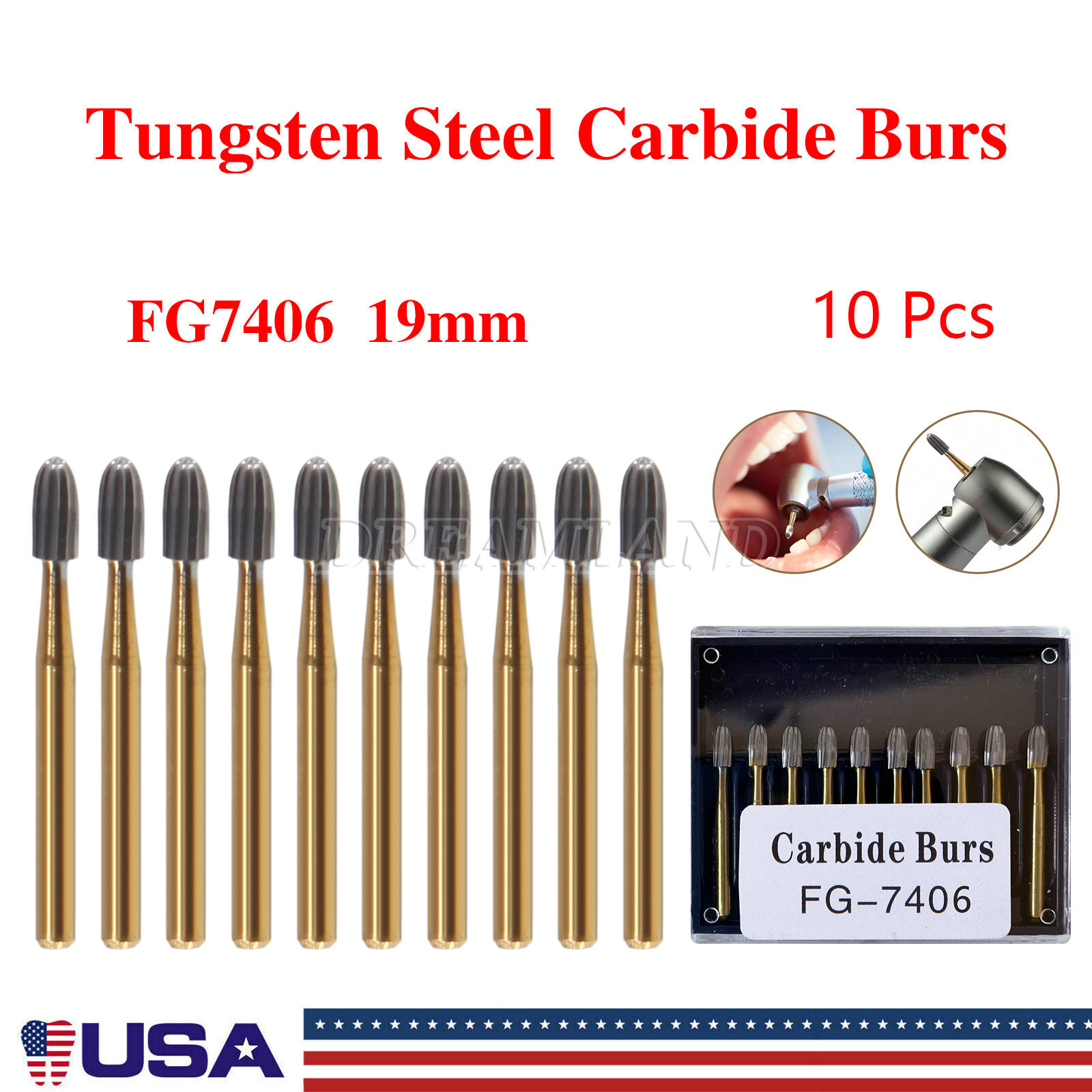 Dental Tungsten Carbide Burs Trimming & Finishing Egg Football FG 7404 7406 7408