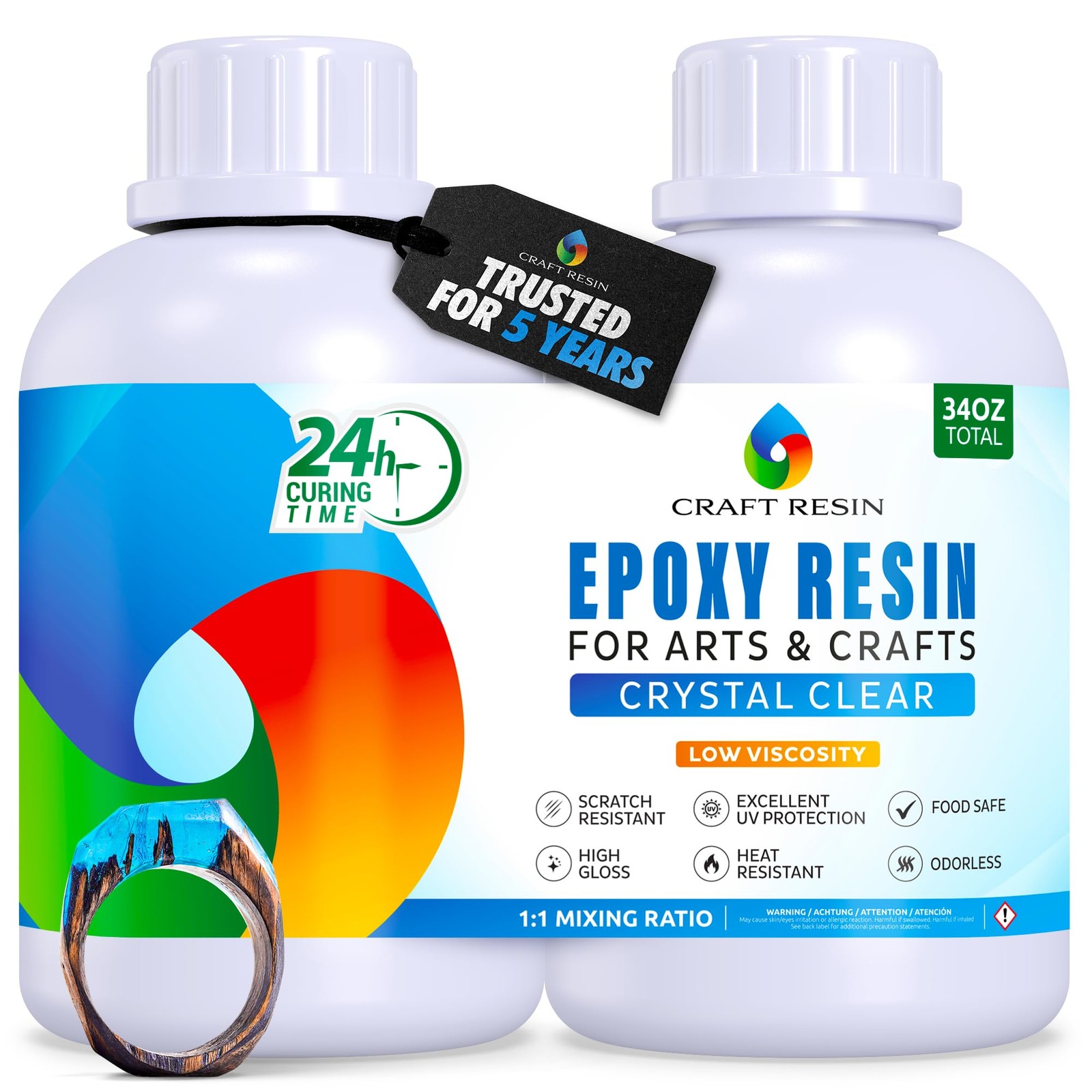 CRAFT RESIN 34 Oz Crystal Clear Epoxy Resin Kit – Food 34 Oz,