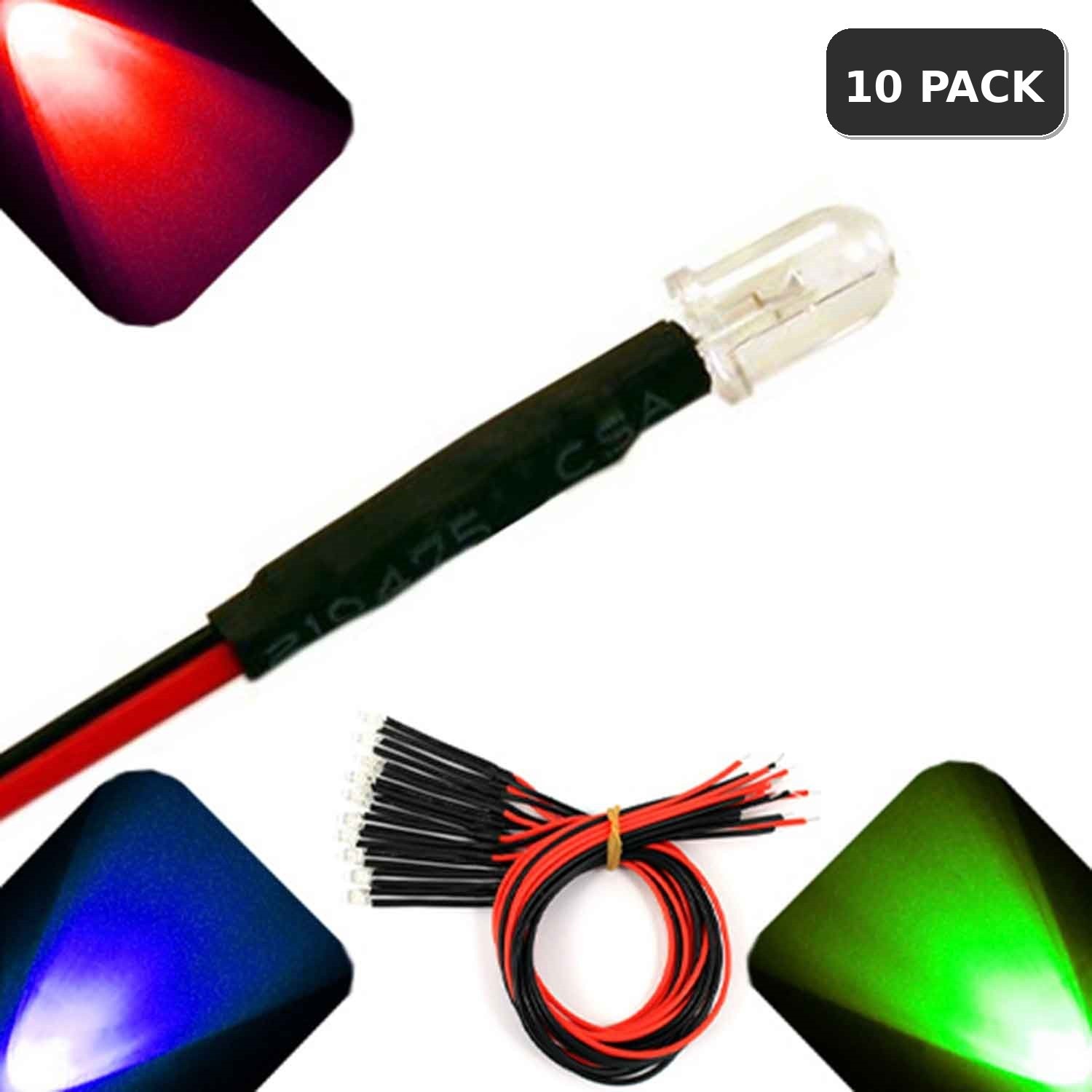 10 x LED Pre wired 12v 5mm RGB LEDs Prewired 12 volt Fast Auto Change 9v 6v