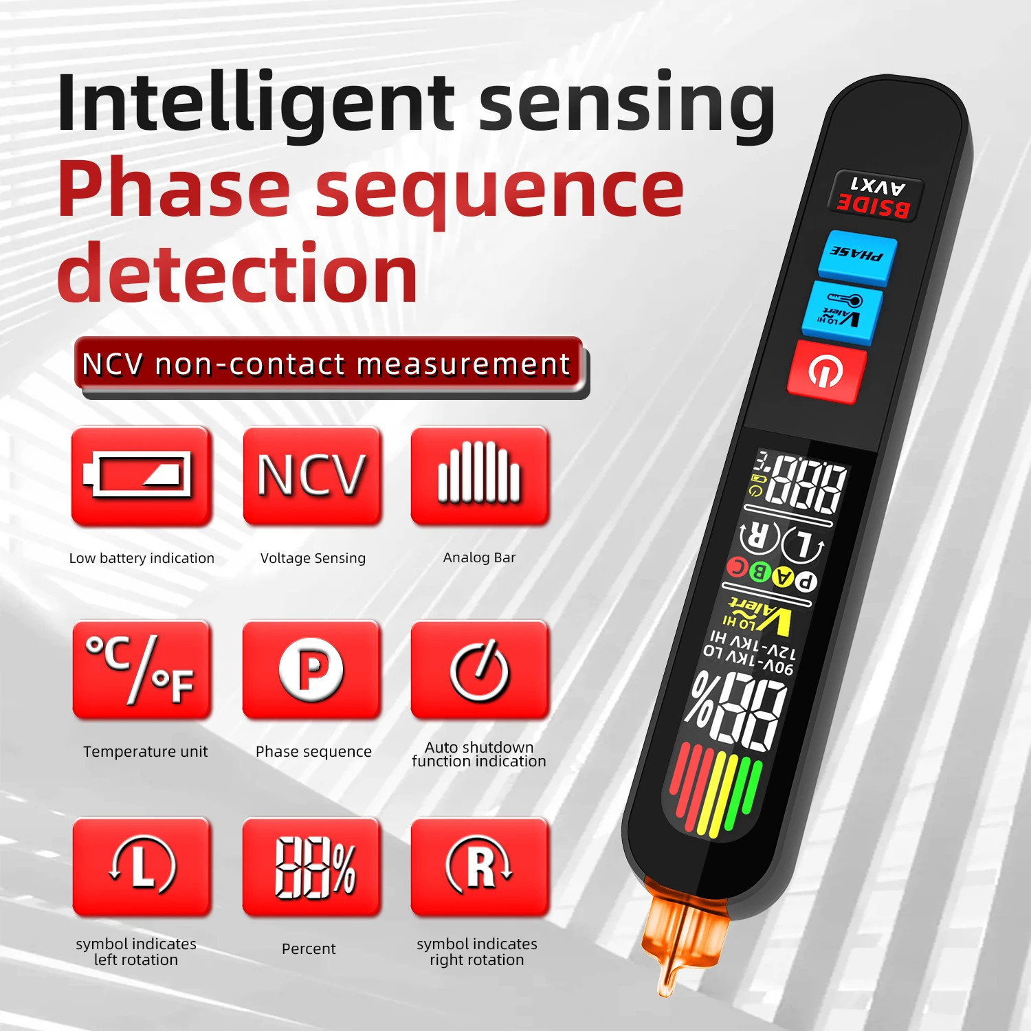 Smart Voltage Detector Tester Phase Sequence NCV Live Wire Check Meter
