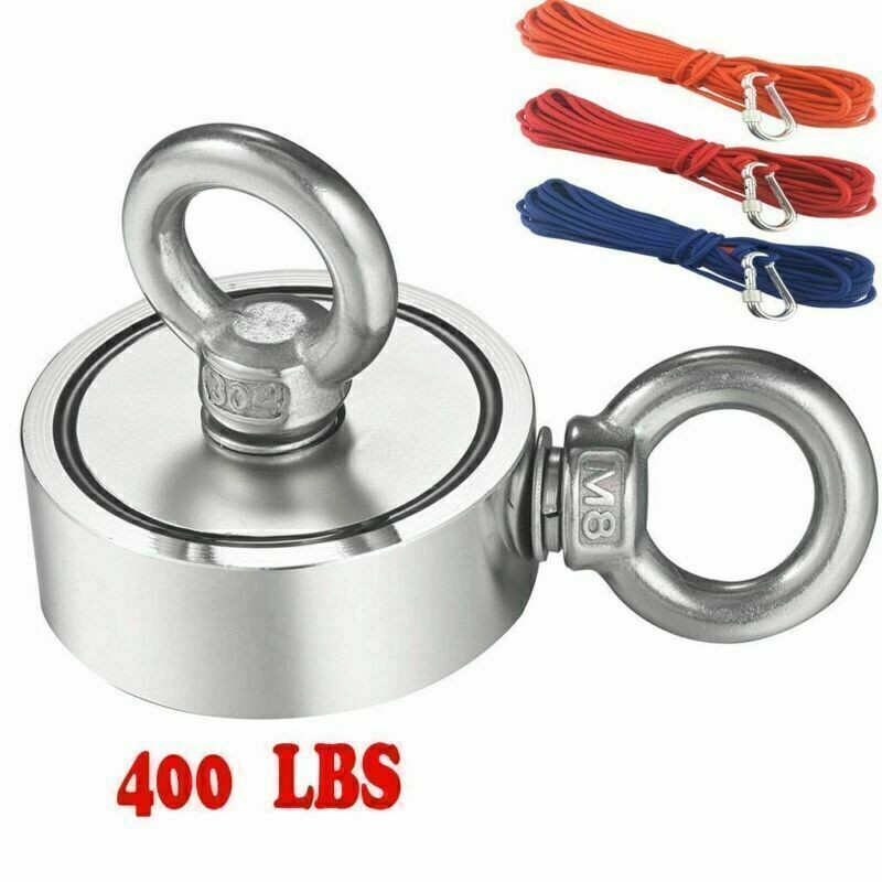 Double Sided Fishing Magnet Kit Upto 1300 LBS Force Rope Carabiner Threadlocker