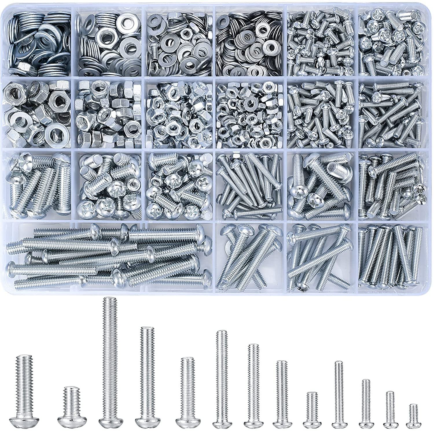 1080 Pcs Screws Bolts & Nuts Assortment Kit Metric Machine Screws & Nuts & Flat
