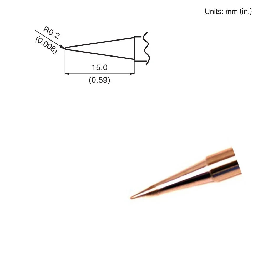 Hakko T15-BLL Soldering Tip, Long Conical, R0.2 mm x 15 mm, T15 Series