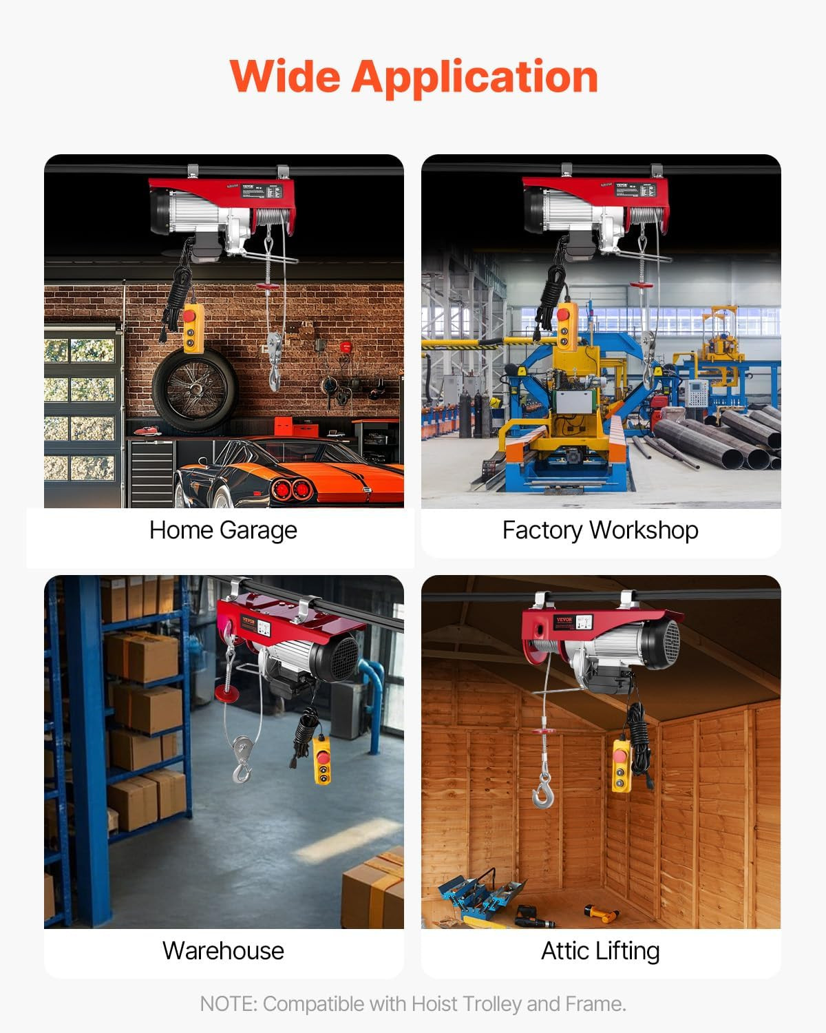2200Lbs Electric Hoist W/14Ft Wired Remote Control, 110V Electric Hoist with 40F