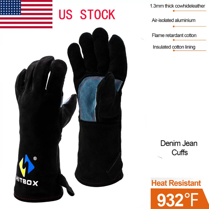 HITBOX 14‘’ 932°F Heat resistant Work Gloves Welding Gloves Grilling gloves BLK.