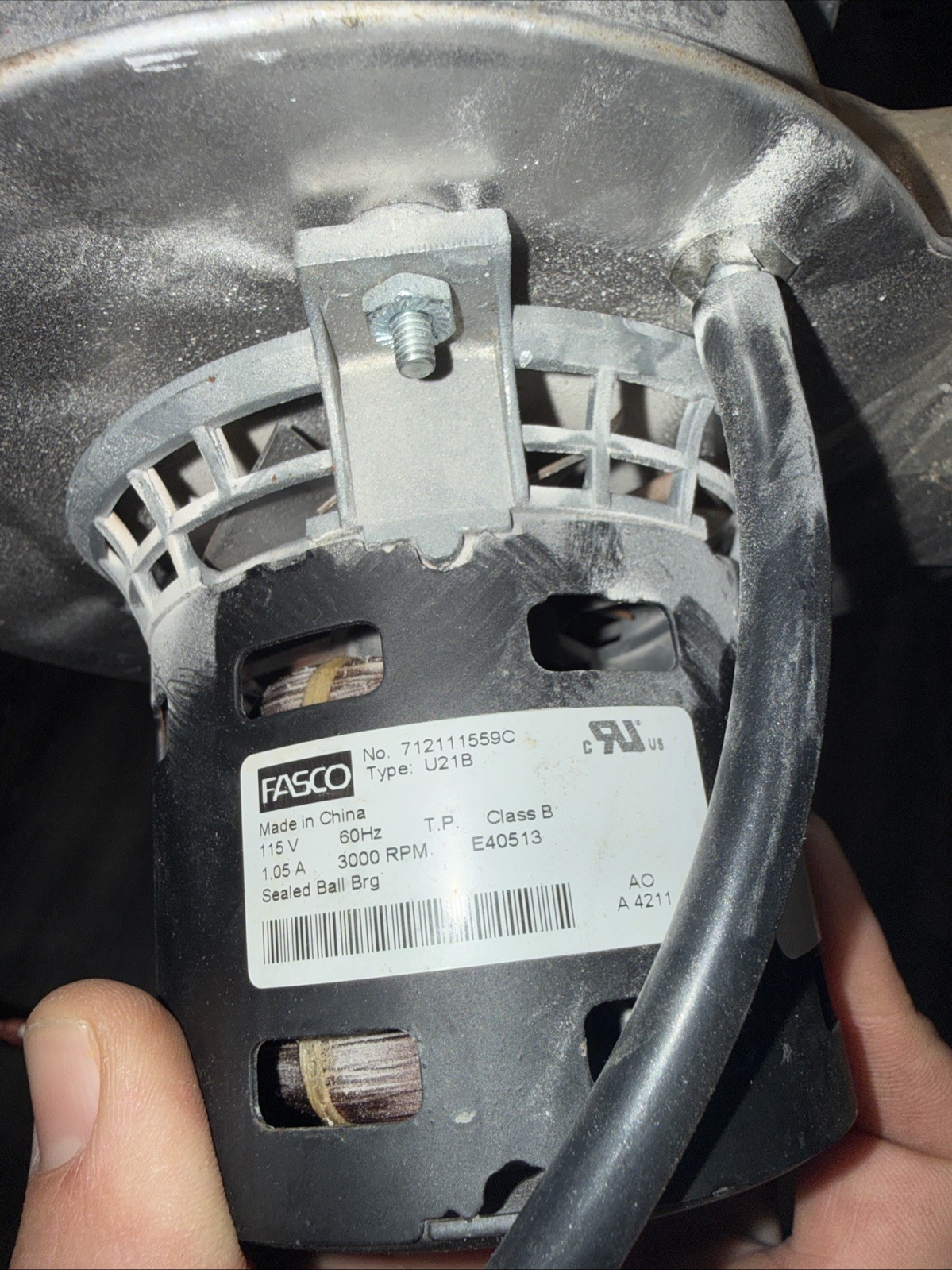 FASCO 712111559C Draft Inducer Blower Motor Assembly 3000 RPM 115V used